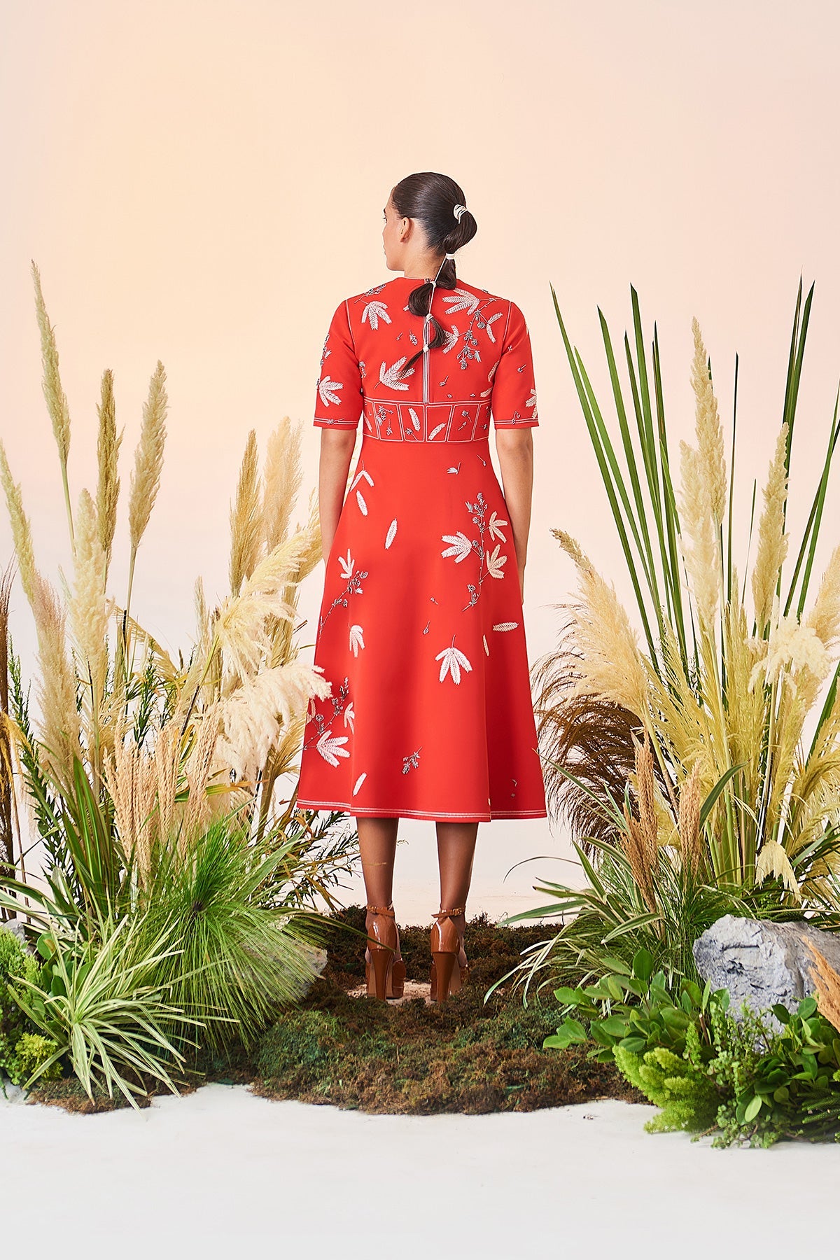 Tiny Branches Corset Midi Dress