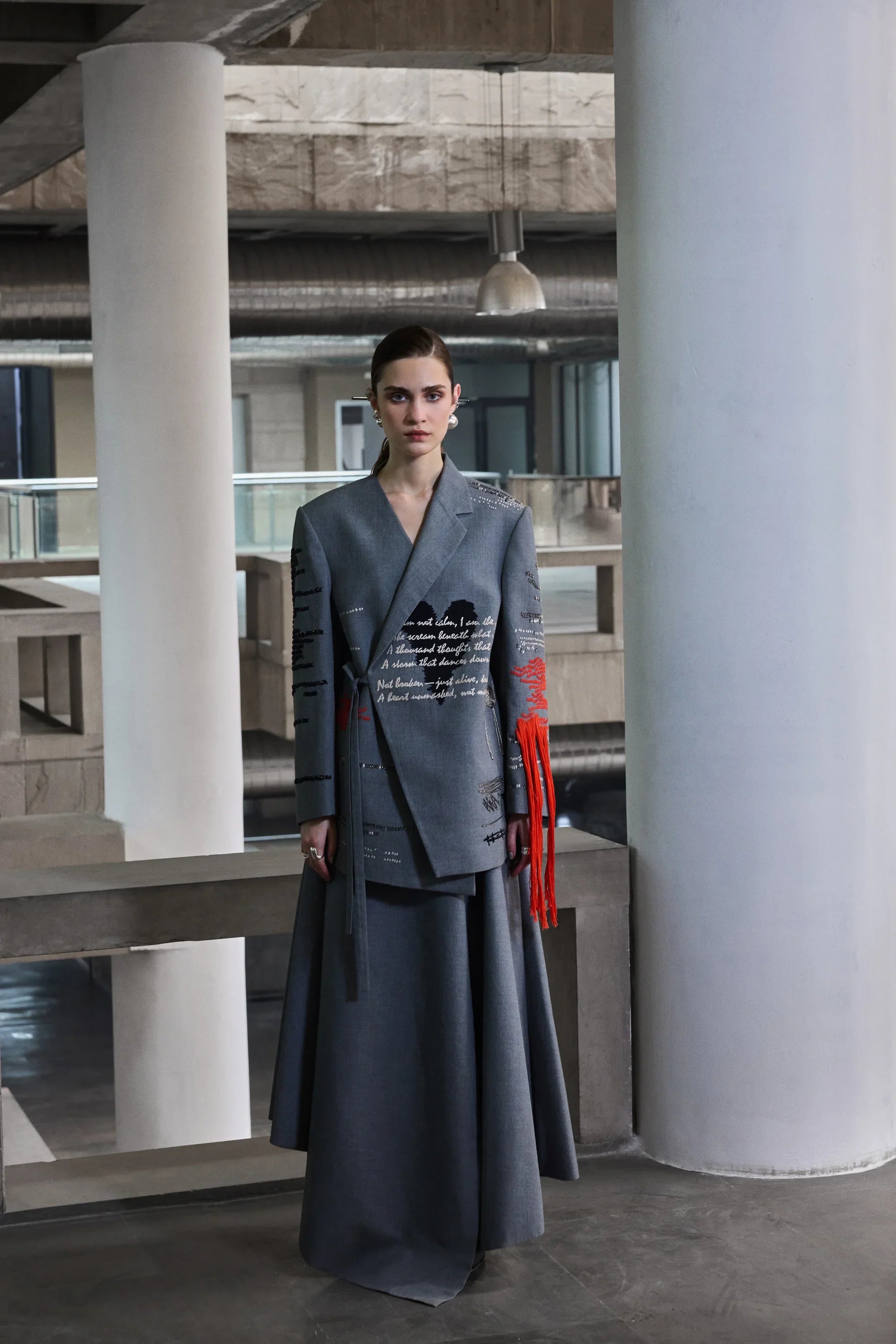 ASYMMETRIC DRAPED SKIRT OF ( CUTLERY WRAP JACKET )