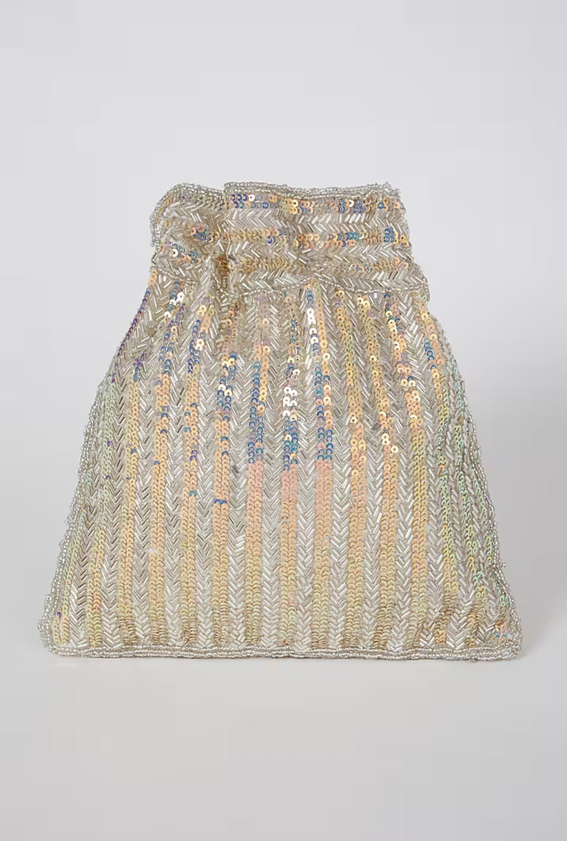 CY Silver Rainbow sequins Hand Embroidered Potli Back 1