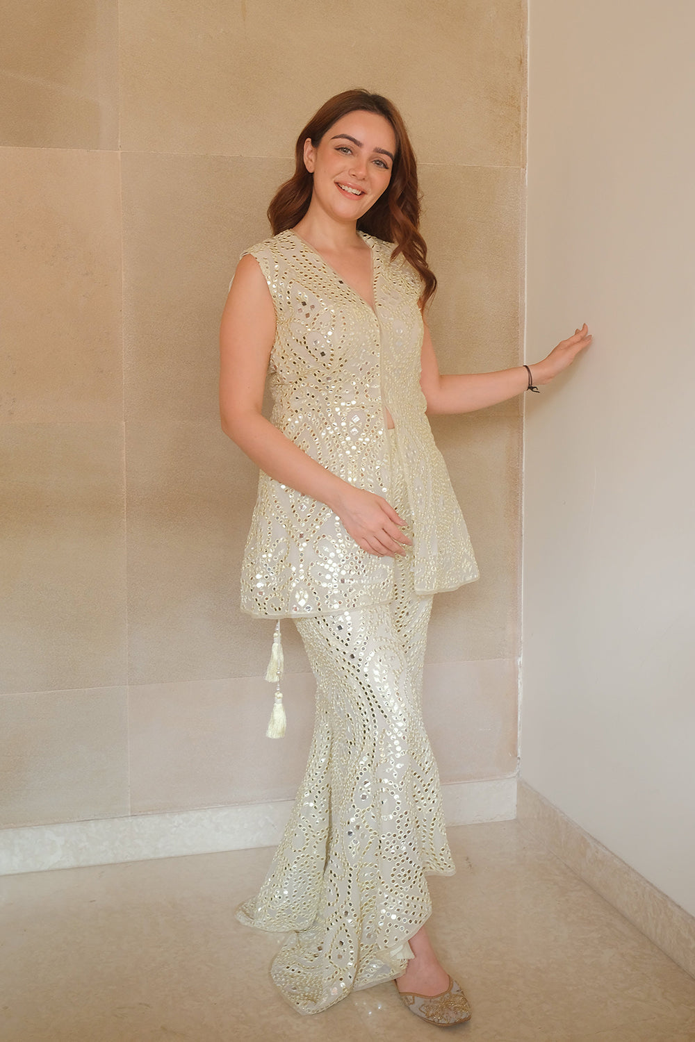 CY Simran Kalra In Scallop Peplum Jacket And Pant Set By 29 India Front 3