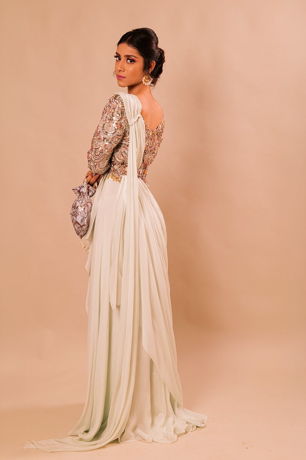 Fancy Drape White Saree