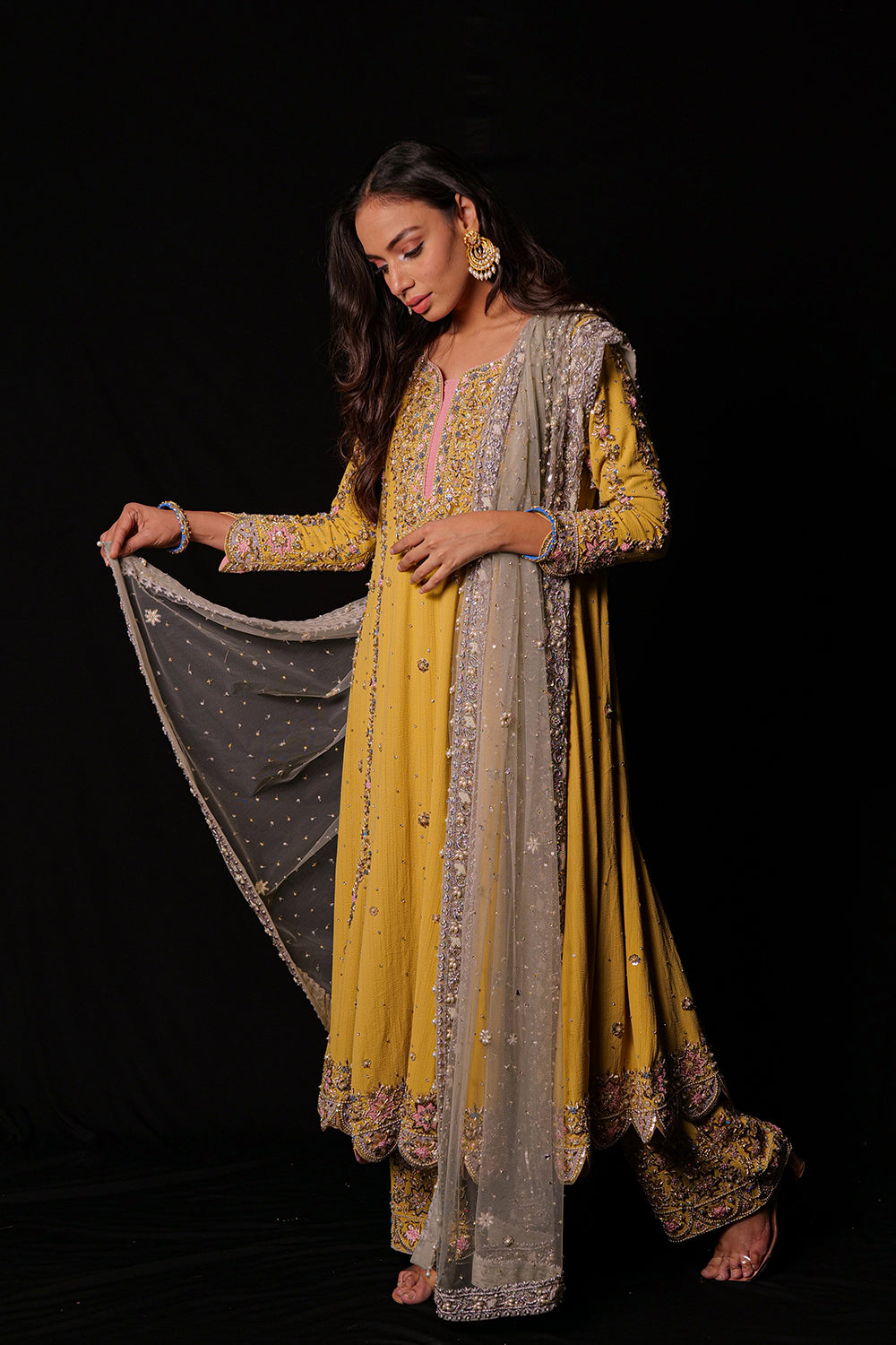 Yellow Anarkali with Palazzo Pants