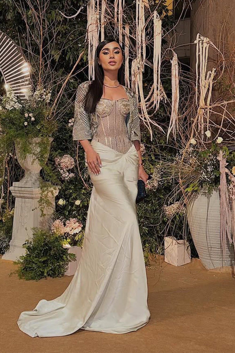 Sona Memon in Icicle Corset Dress and Cropped Jacket