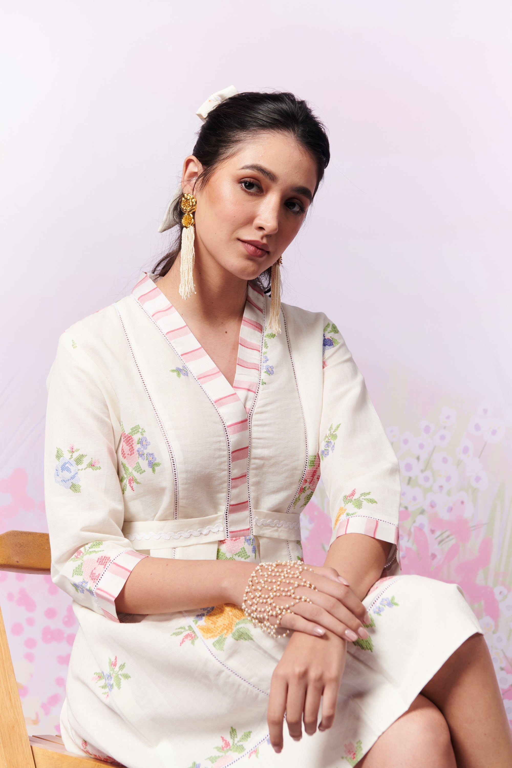 Summer Rose Short Dress With Belt