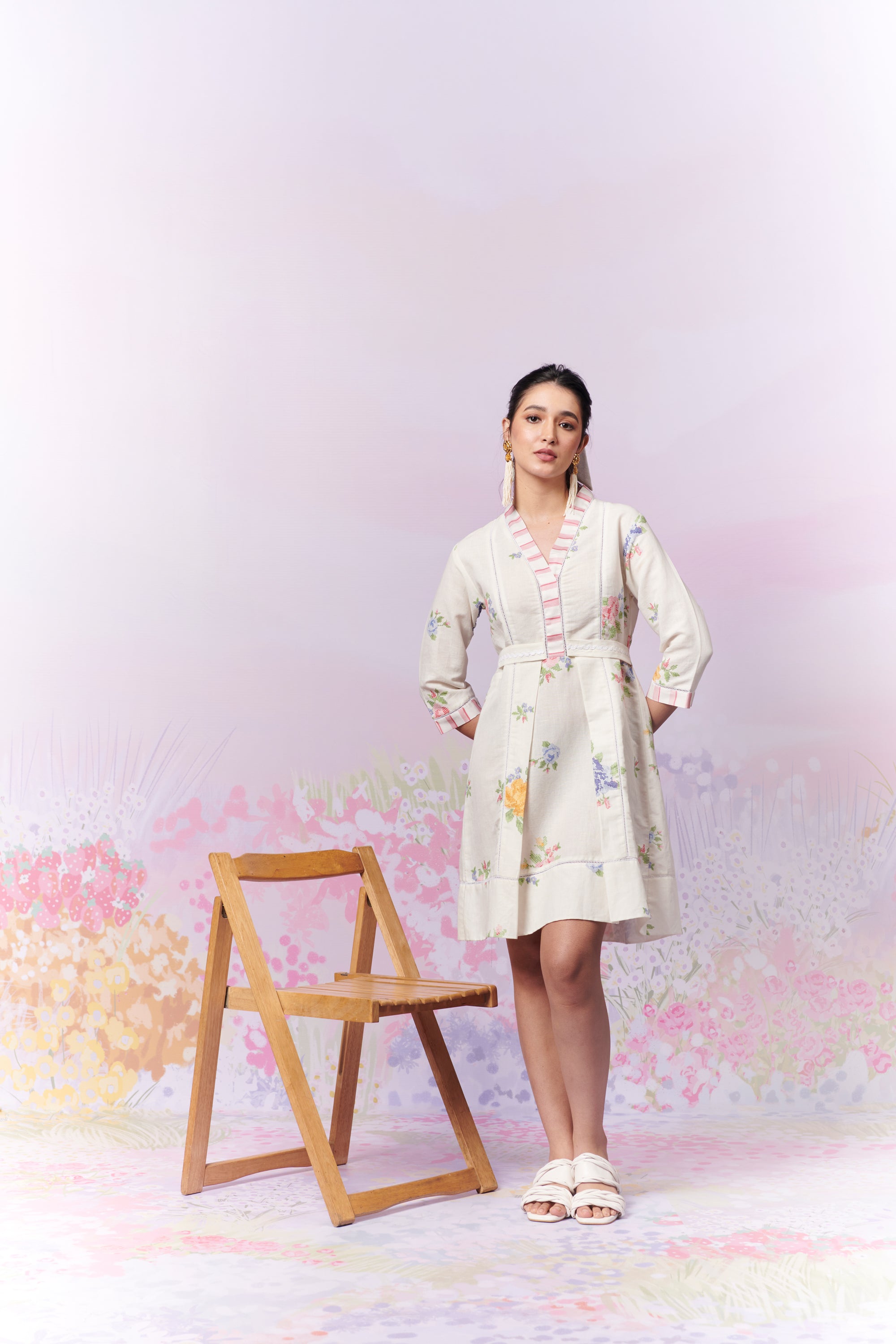 Summer Rose Short Dress With Belt