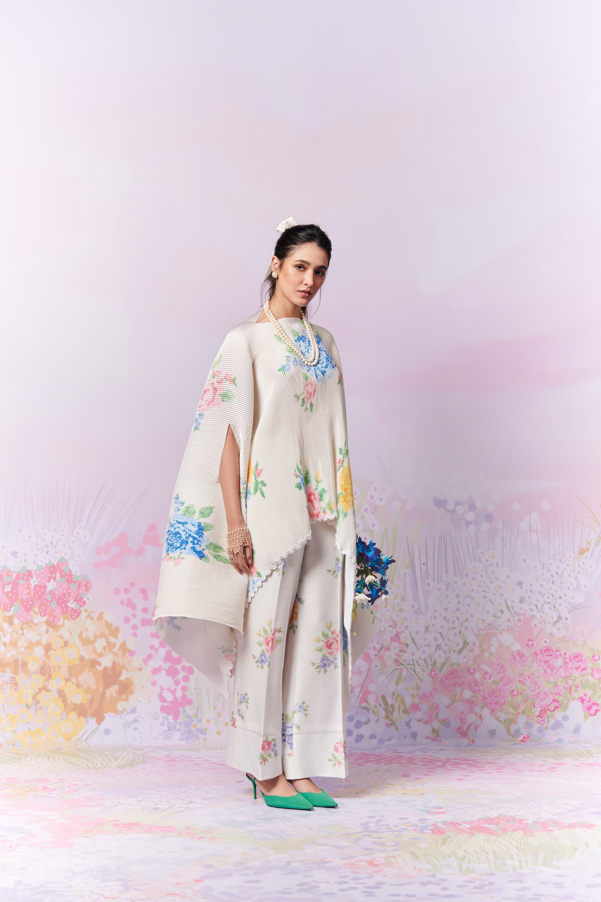 Summmer Rose Cape And Trousers Co-Ord Set