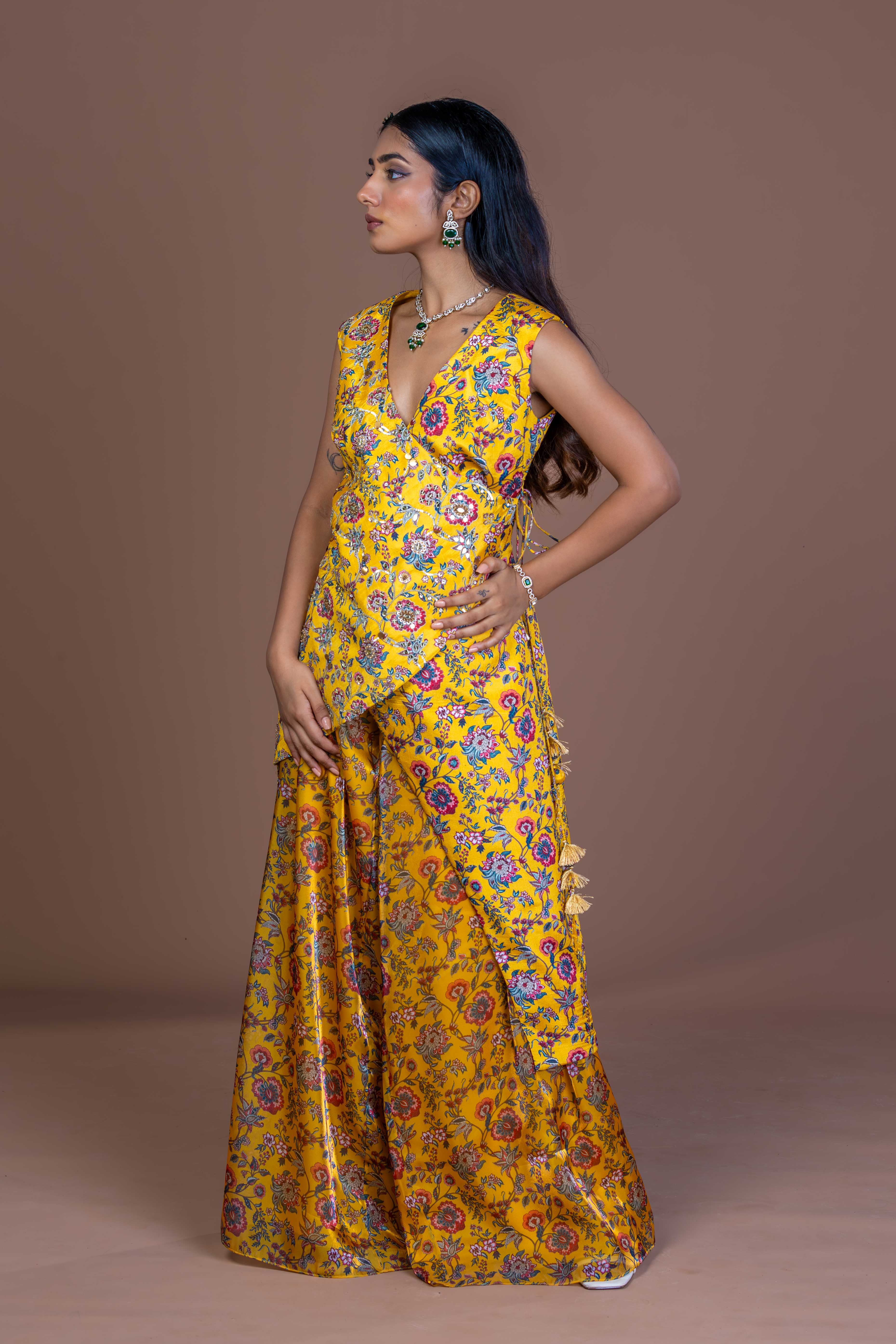 Sunlit Drape Layered Kurta with Palazo Coord Set