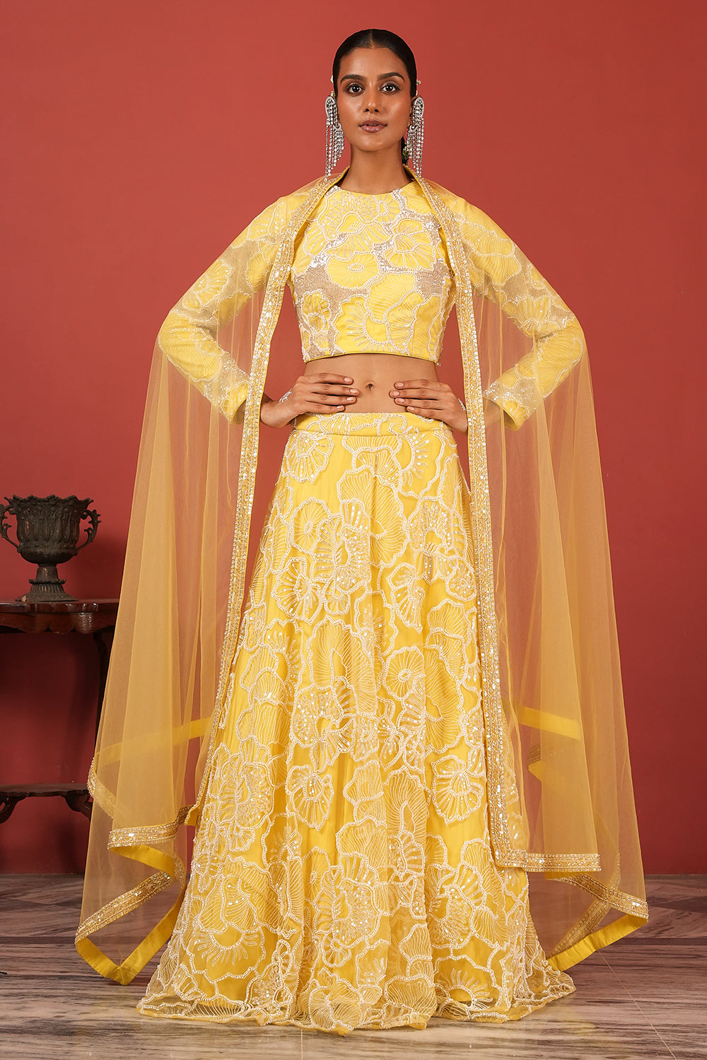 Sunshine Yellow Hand-Embroidered Lehenga Set