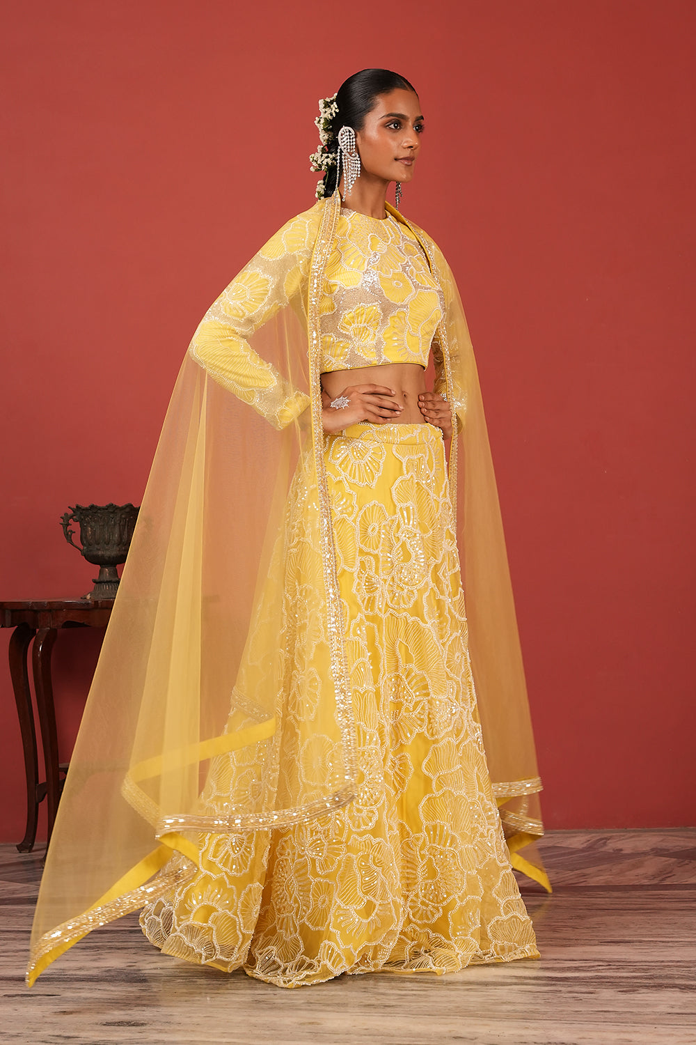 Sunshine Yellow Hand-Embroidered Lehenga Set