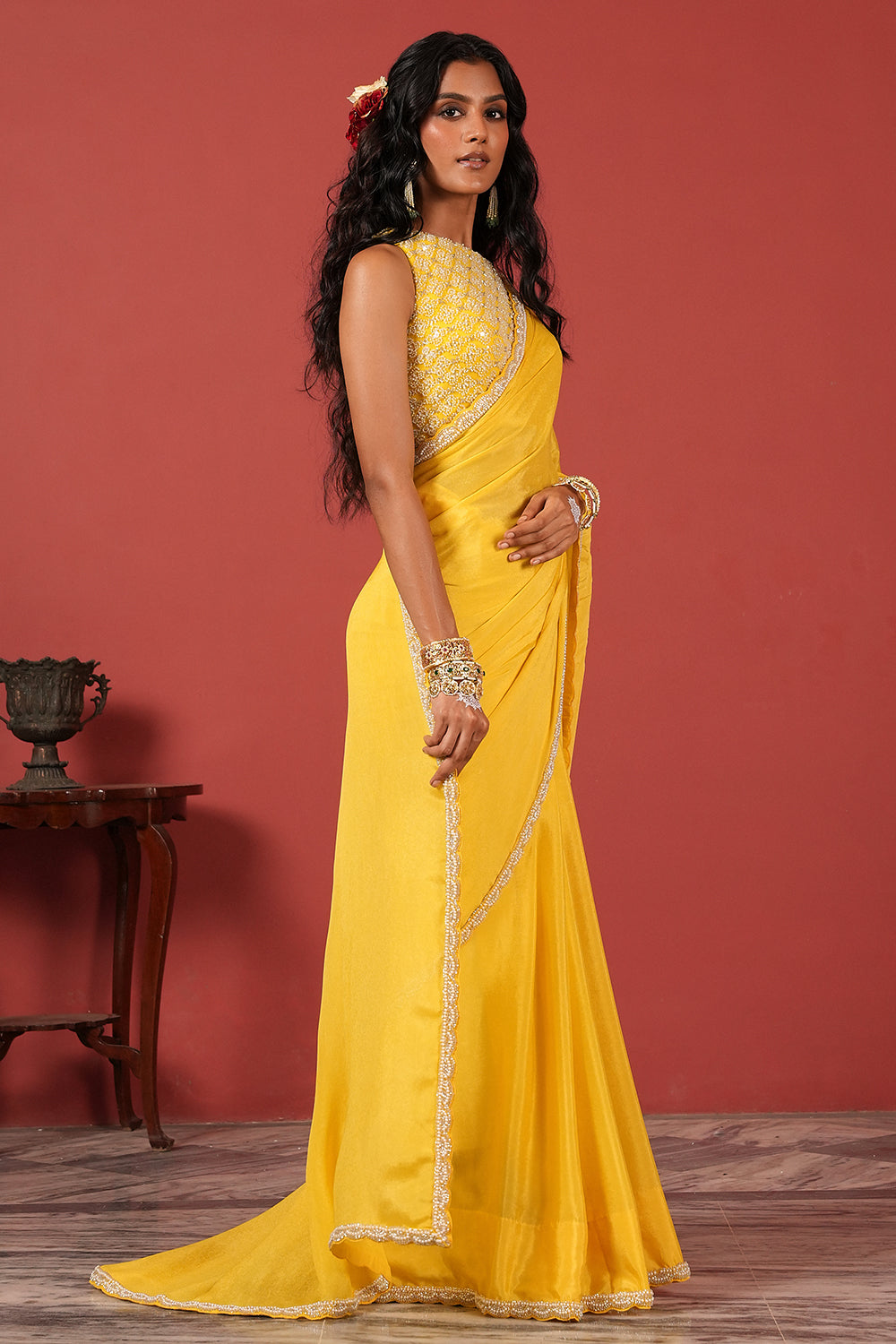 Sunshine Yellow Handcrafted Saree Set