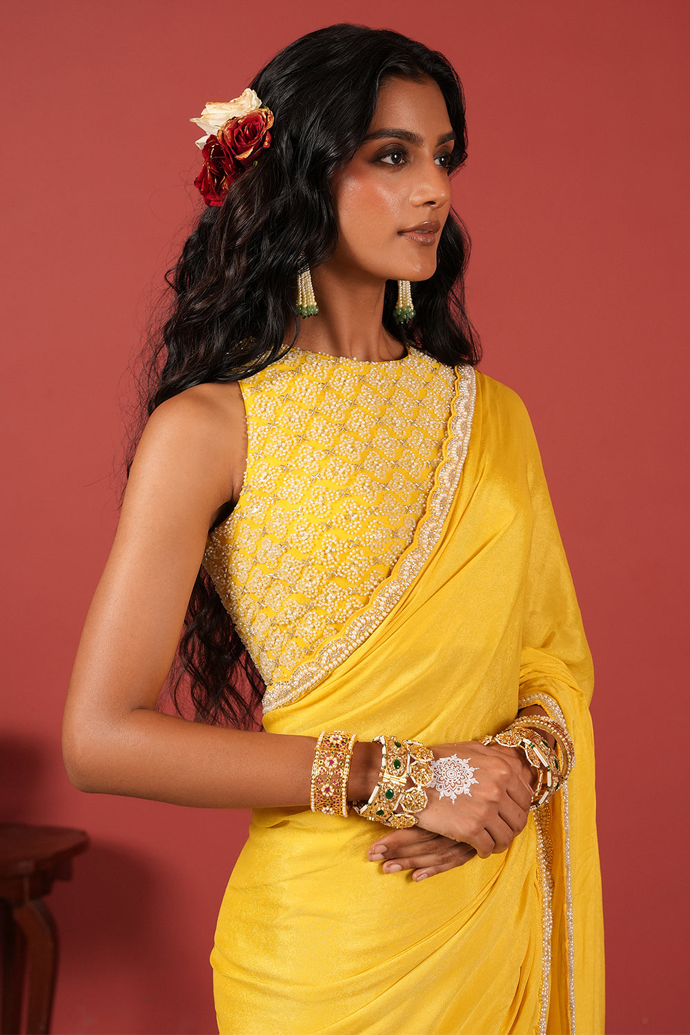 Sunshine Yellow Handcrafted Saree Set