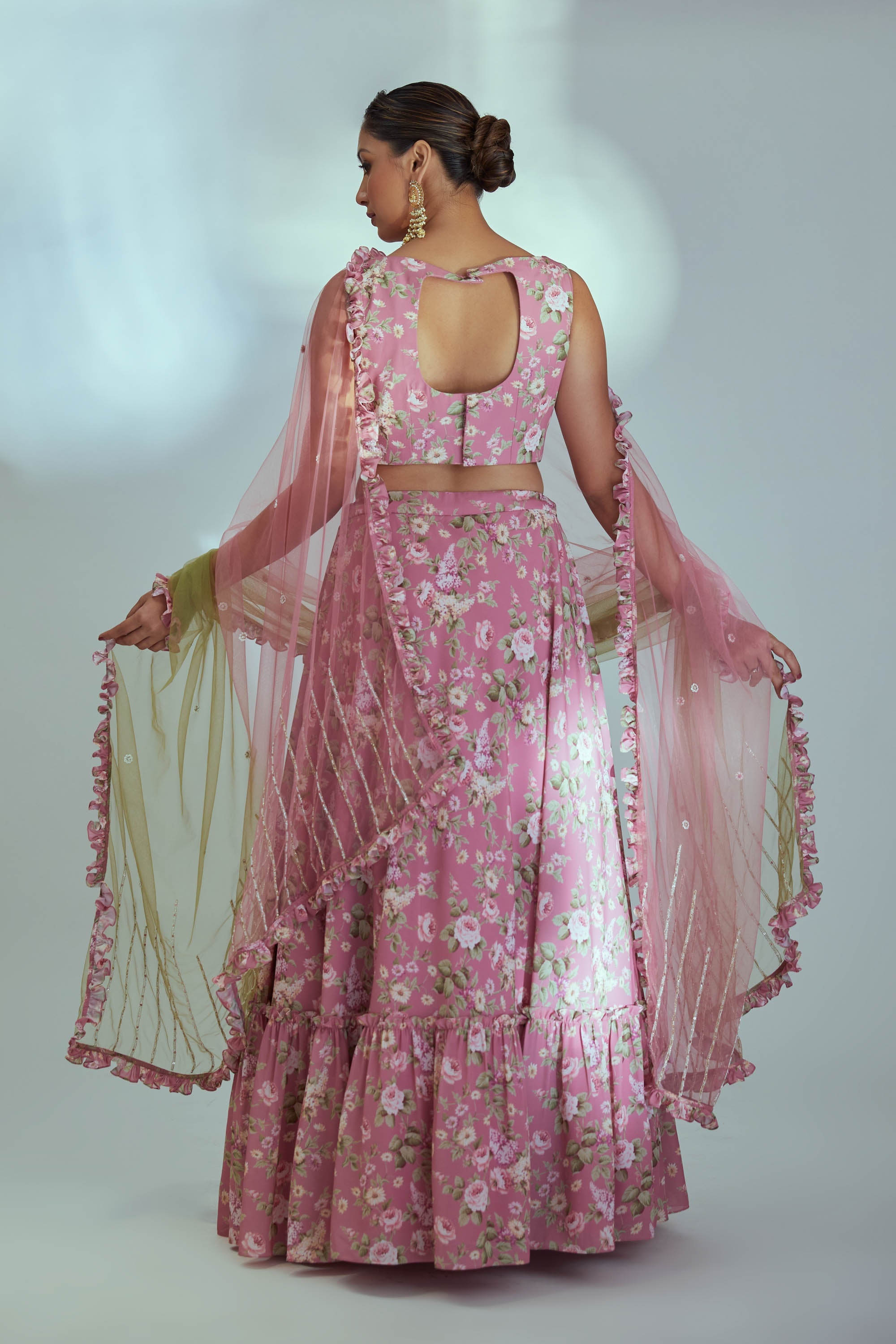 Pink Floral printed lehenga Set