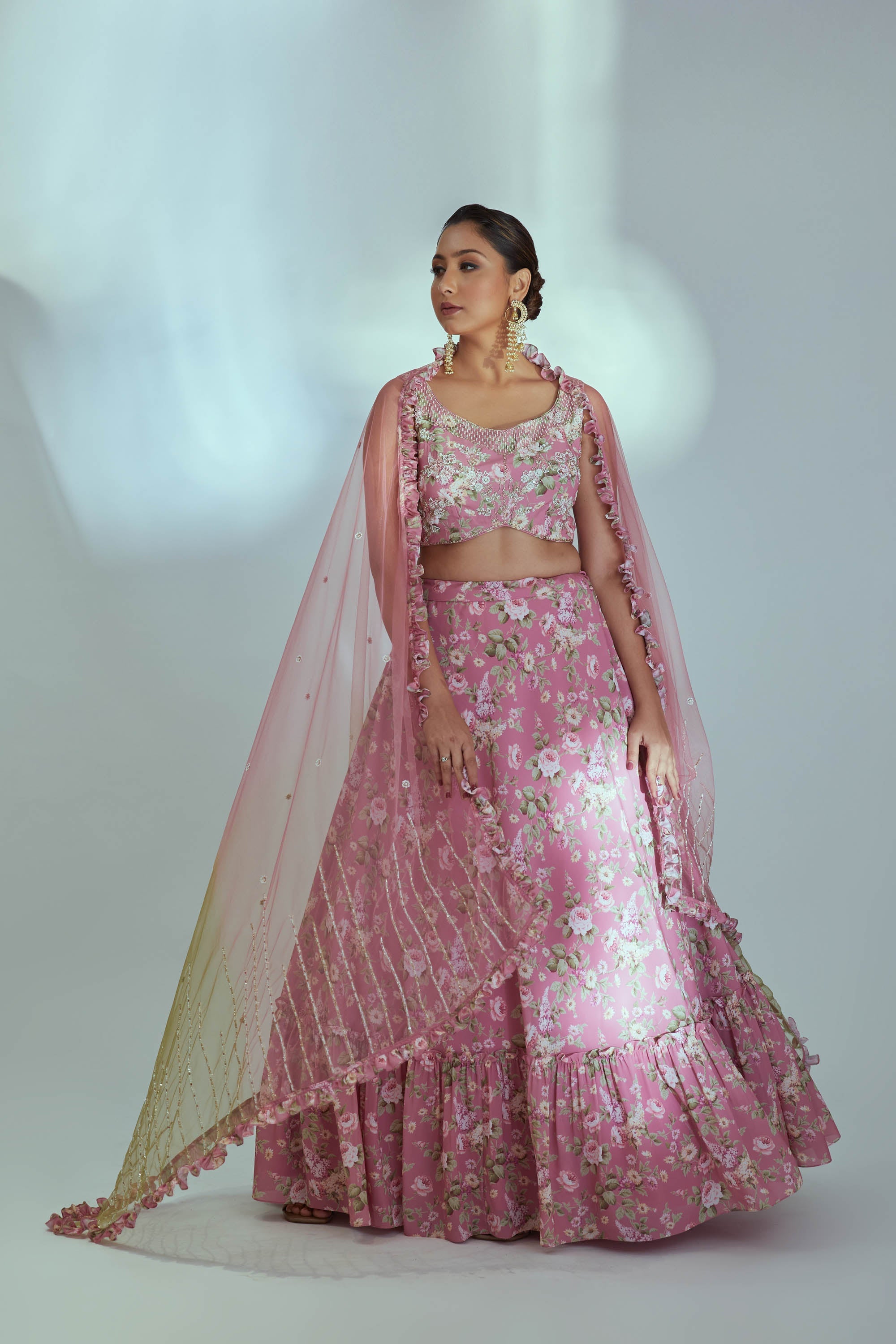 Pink Floral printed lehenga Set