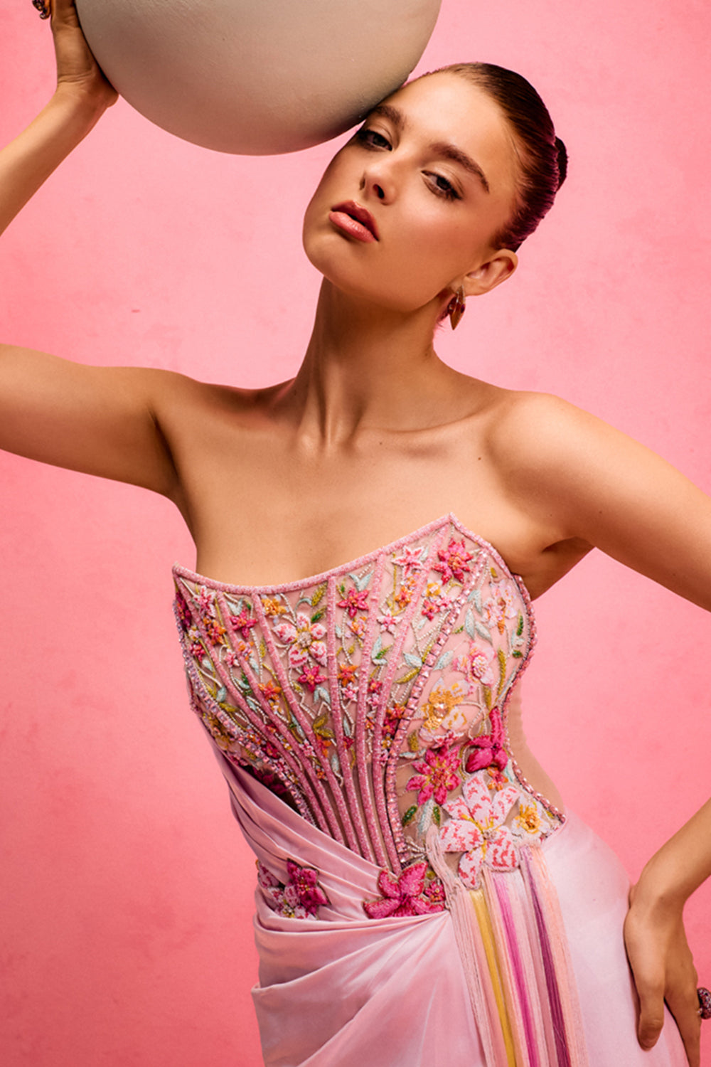 Pink Sorbet Corset Draped Gown