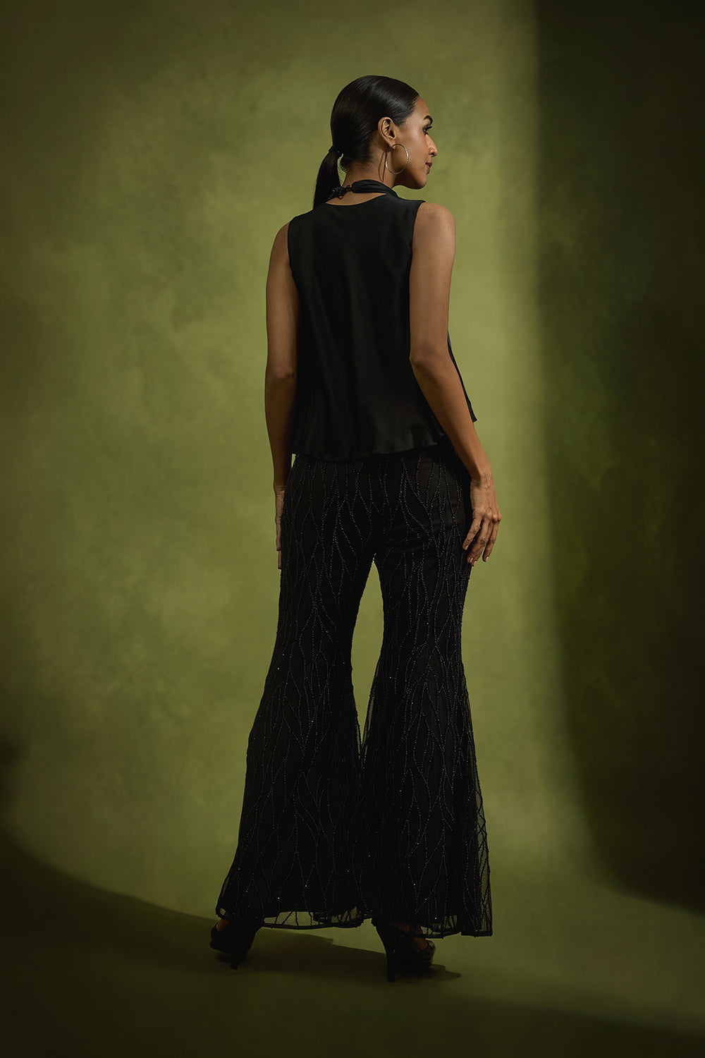 Noir Short Top Paired with Pearl Embellished Pants