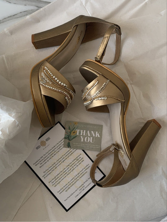 CY The Frou Frou Studio Aurella Studded Block Heels - Rust Gold