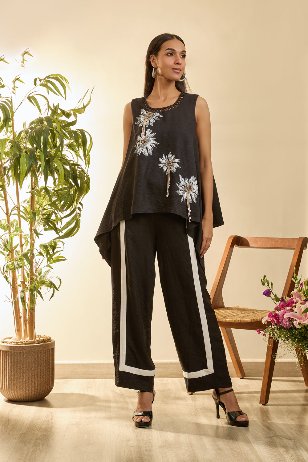 Black Soft Bloom Co-Ord Set With Intricate Detailing