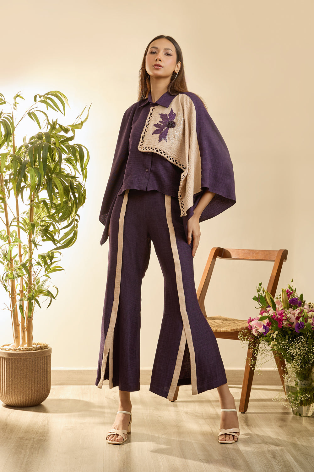 Purple Poncho Style Coord