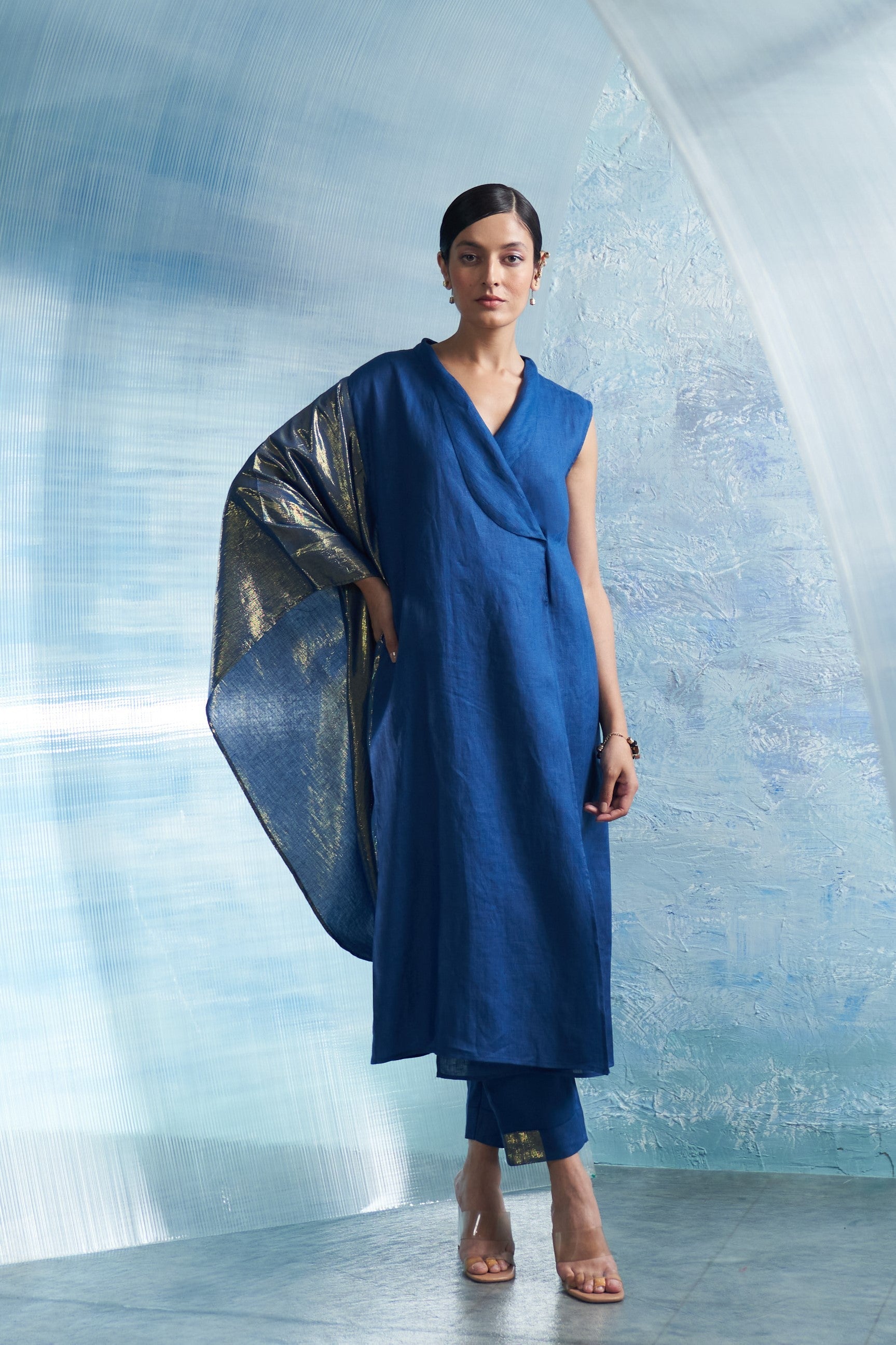 CY Charkhee Aura Royal Blue Wrap Kurta Front 1