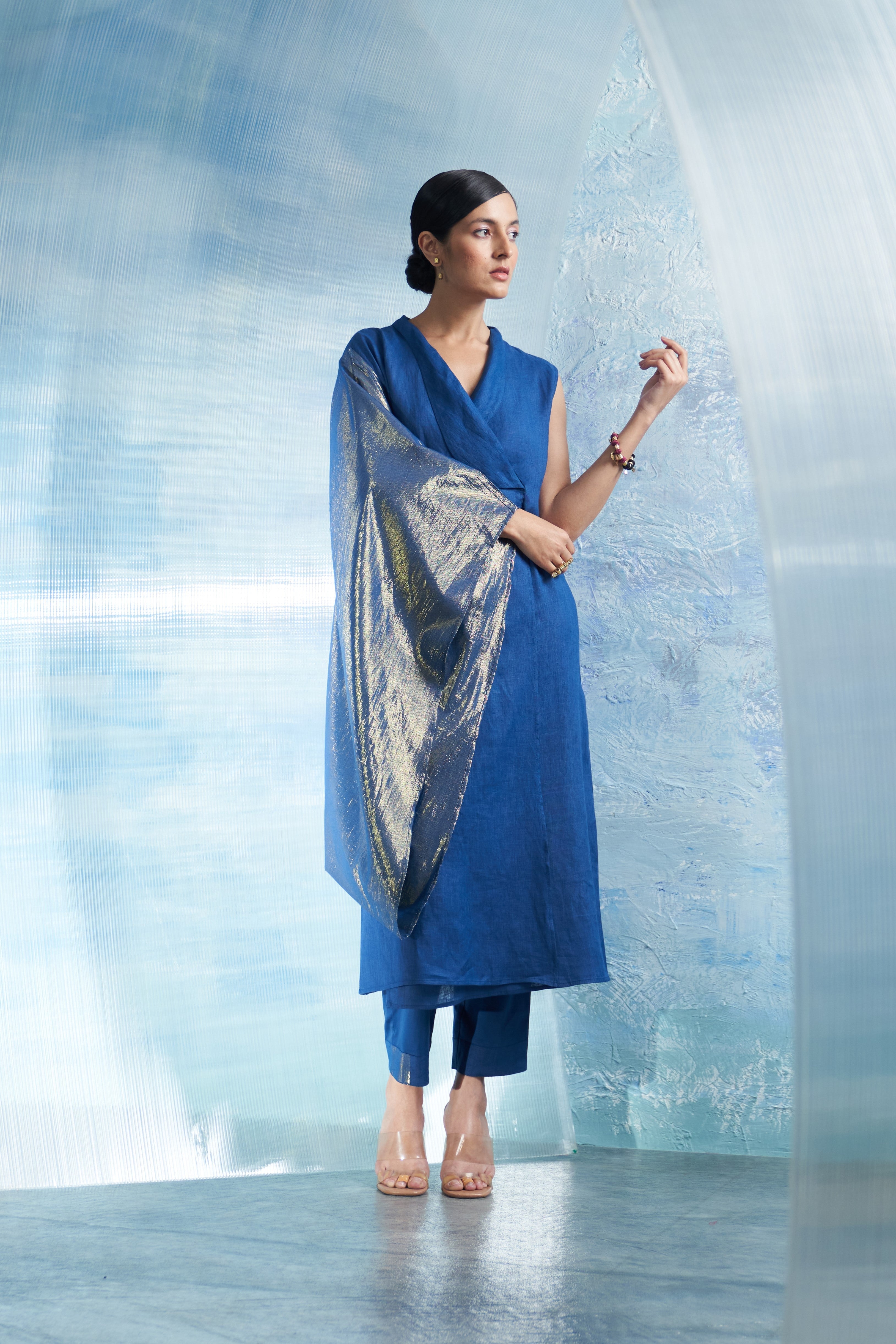 CY Charkhee Aura Royal Blue Wrap Kurta Side 2