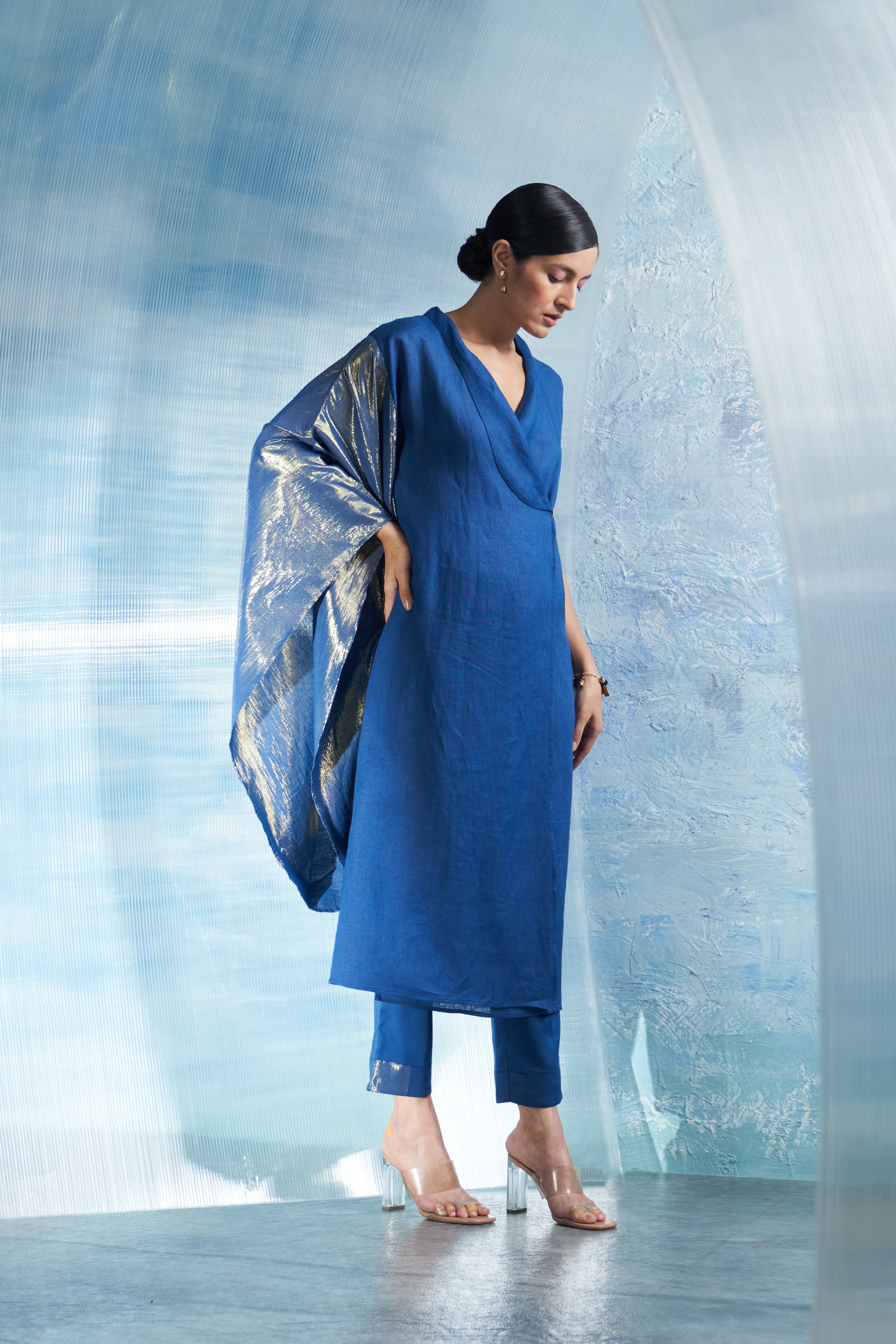 CY Charkhee Aura Royal Blue Wrap Kurta Side 1