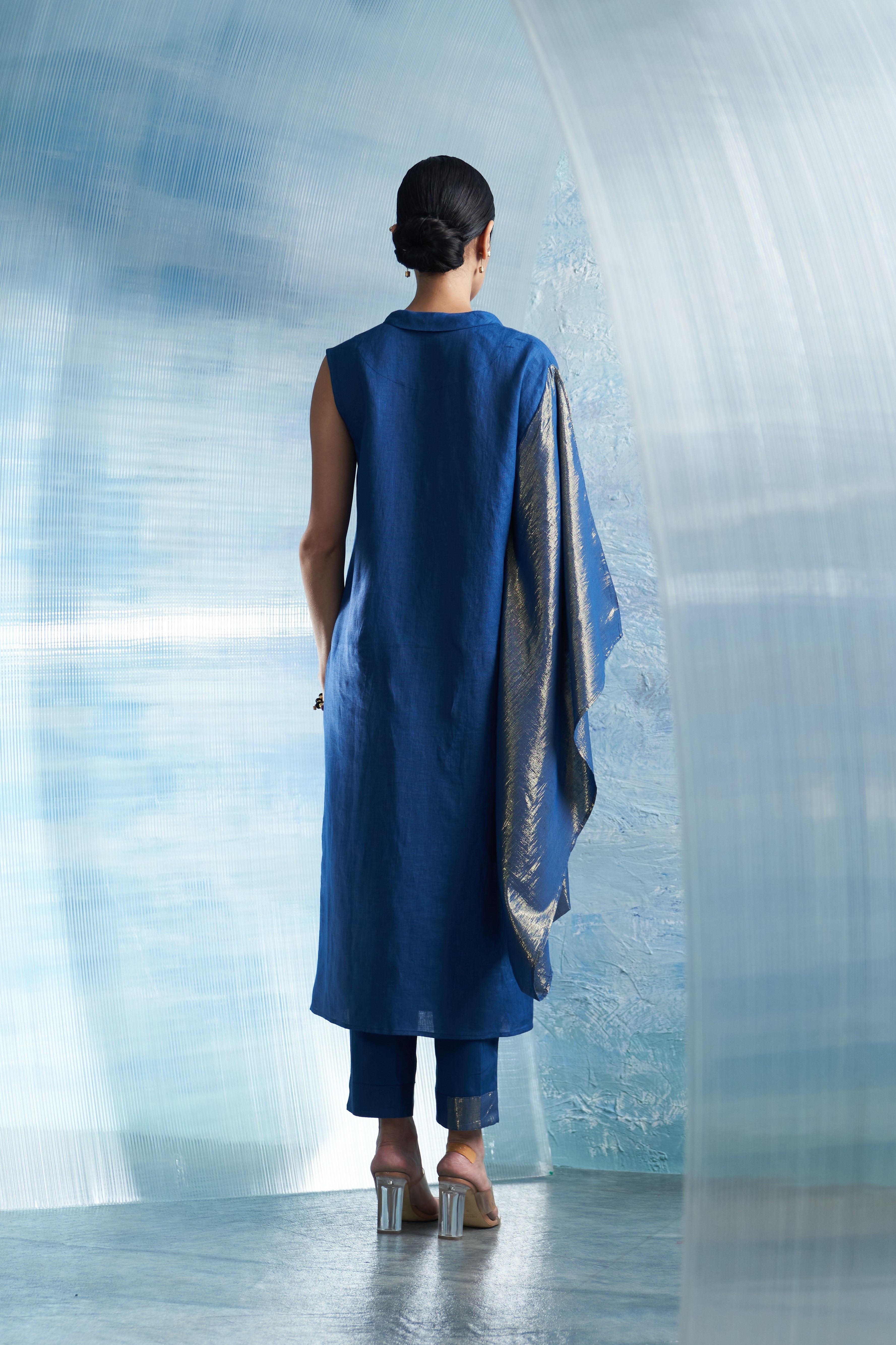 CY Charkhee Aura Royal Blue Wrap Kurta Back 1