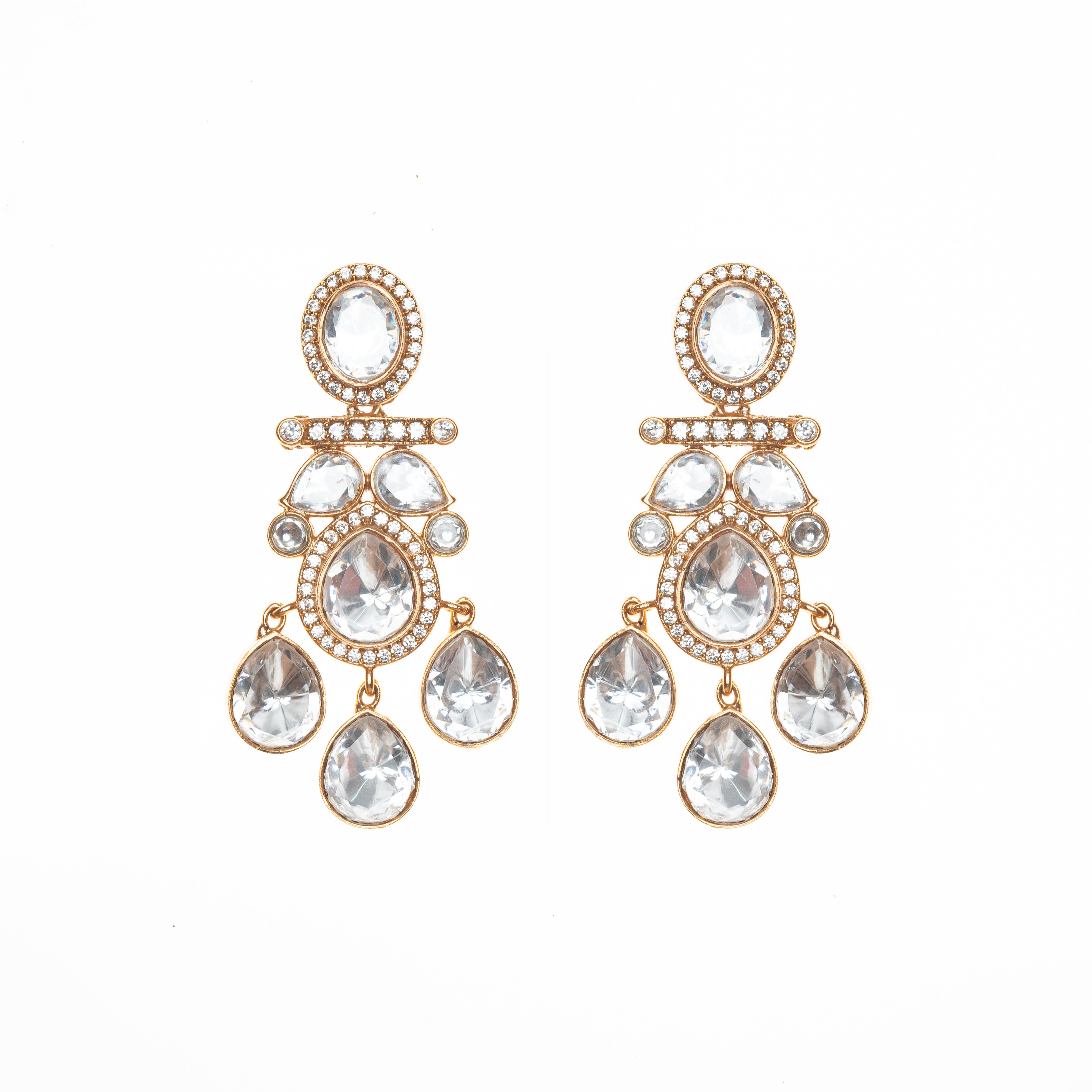 CY Uncut Zircon Stone Dangling Earrings In Gold Finish