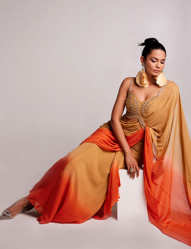 CY Saadgi Nagpal Sunset Serenade Ombre Drape Saree Side 1