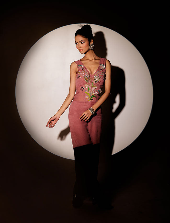 CY Saadgi Nagpal Blush Elegance Georgette Jumpsuit Front 2