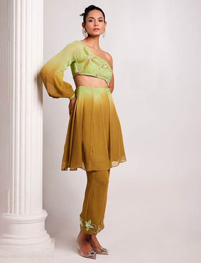 CY Saadgi Nagpal Green Cascade Co-Ord Set Side 1
