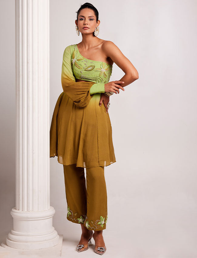 CY Saadgi Nagpal Green Cascade Co-Ord Set Front 1