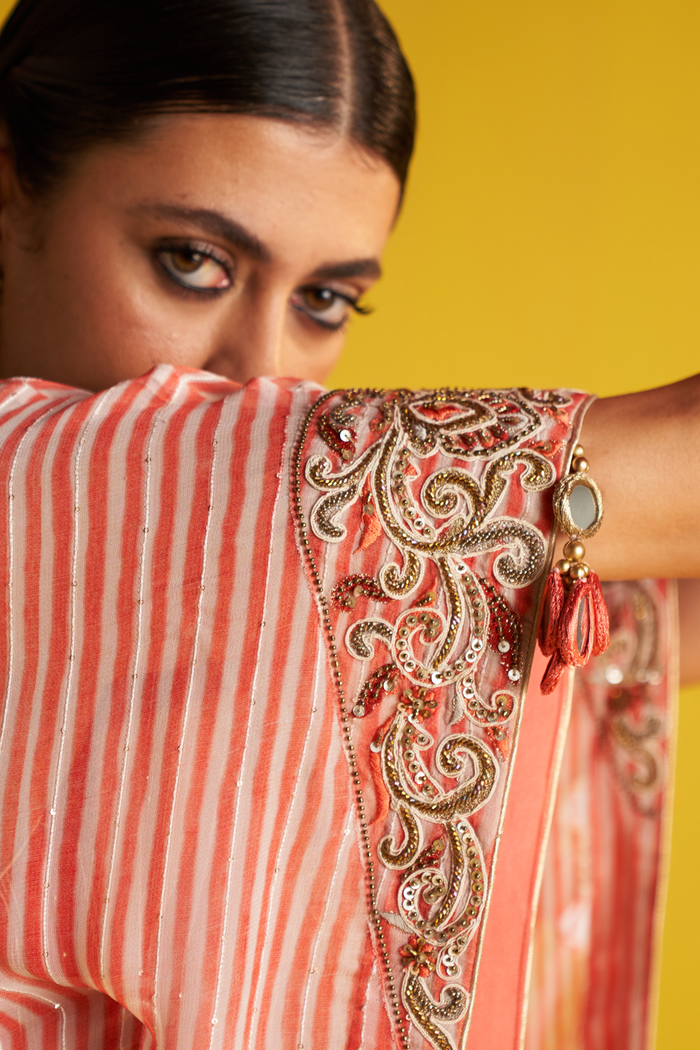 CY Studio Bagechaa Preeti Peach Kaftan Set Closeup 2