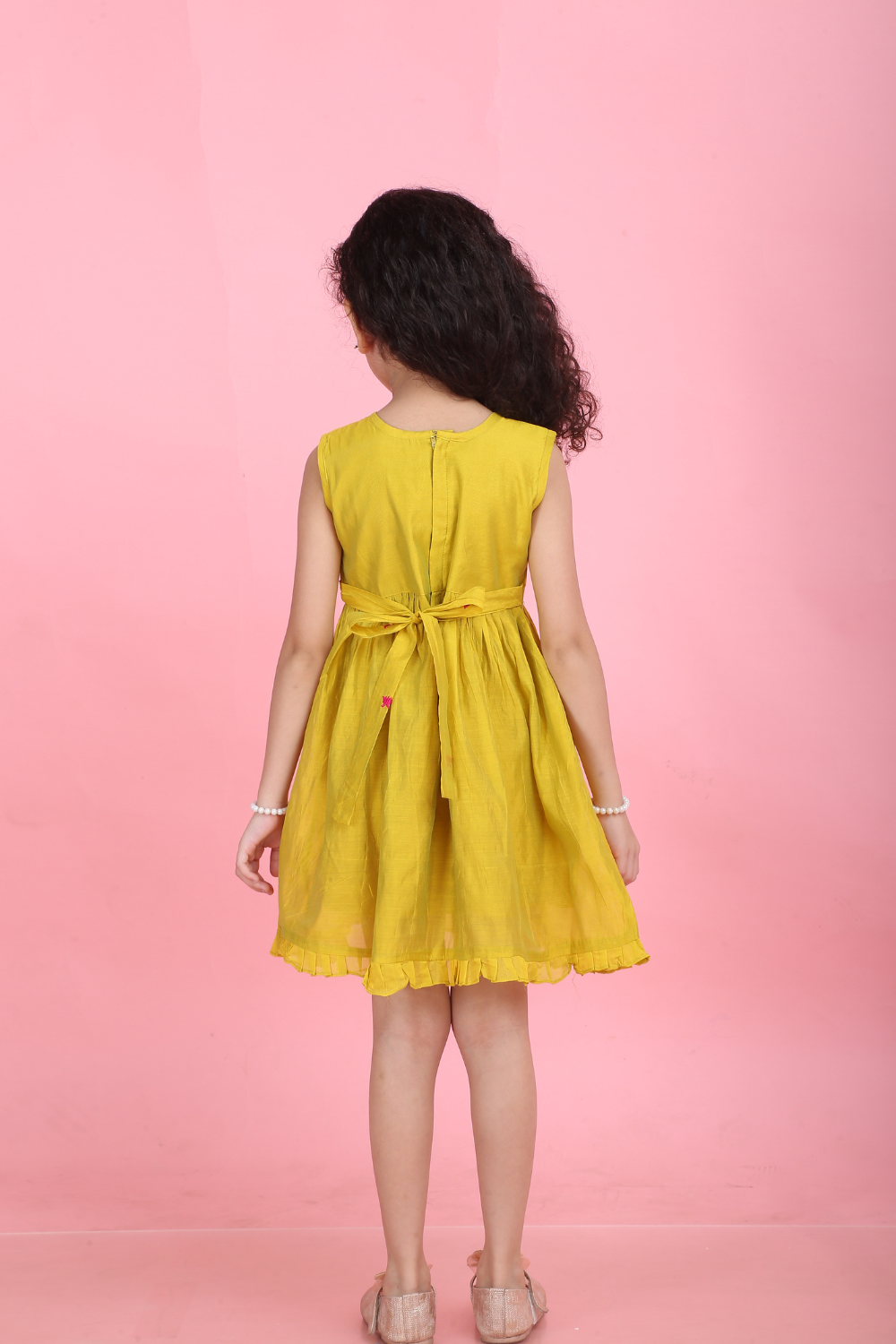 MUSTARD PICHWAI FISH AND LOTUS DRESS