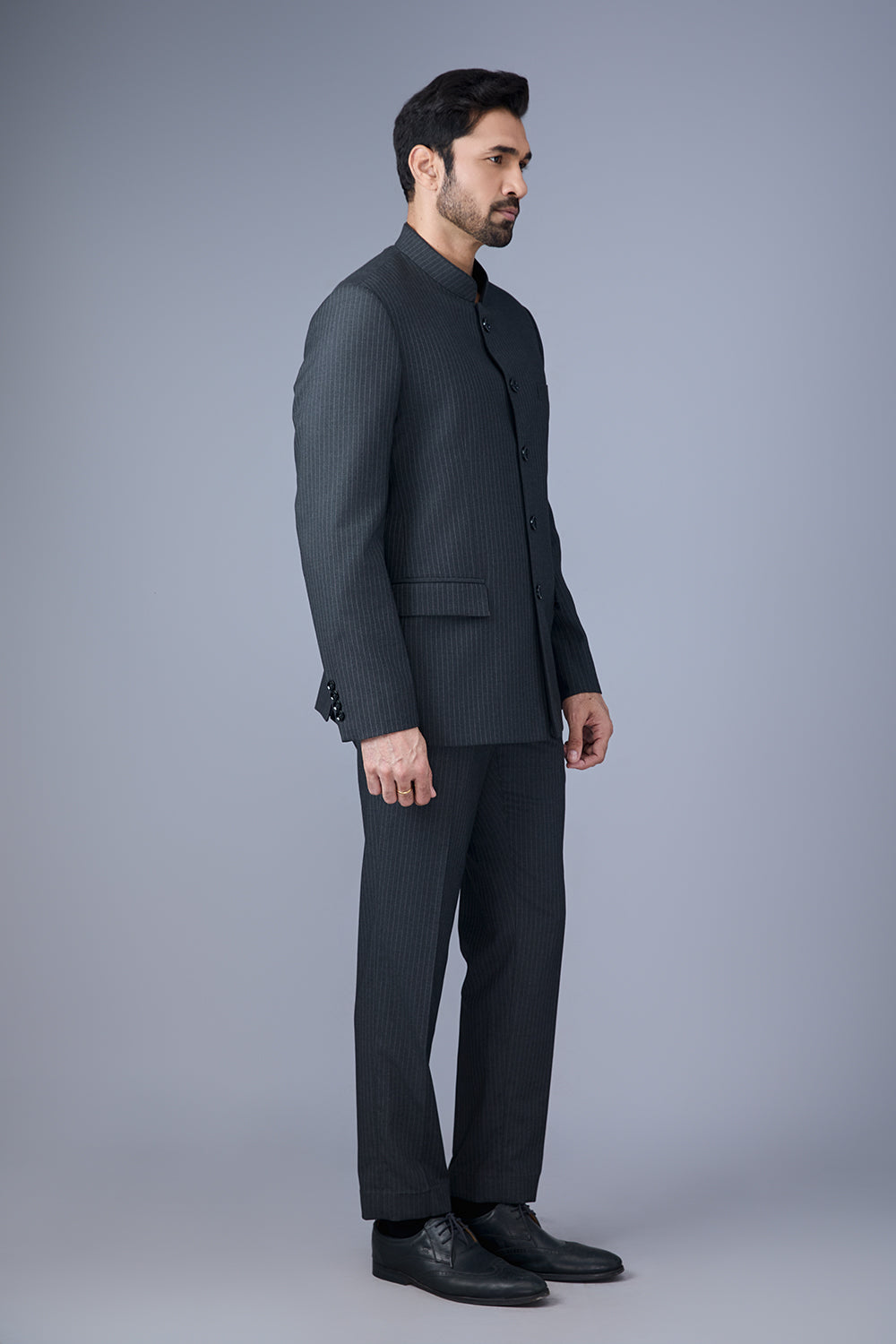 Drak Grey Stripped Bandhgala