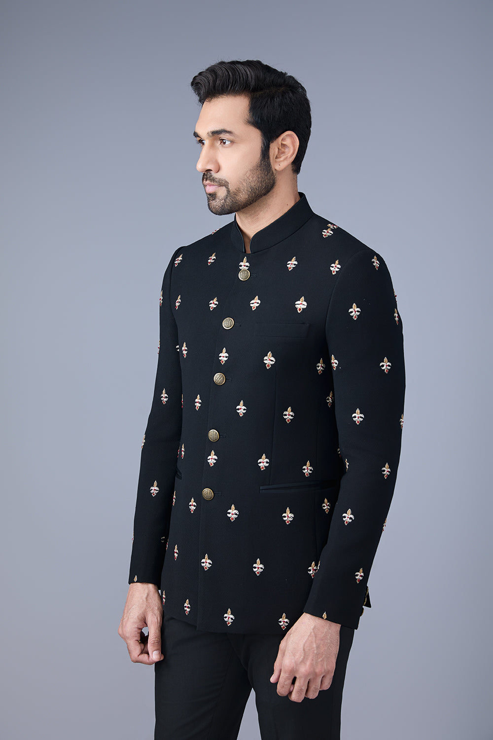 Black Embroidered Bandhgala