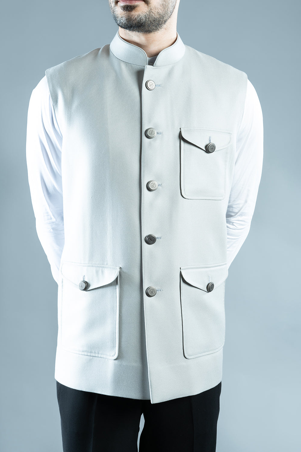 Grey Textured Nehru Jacket
