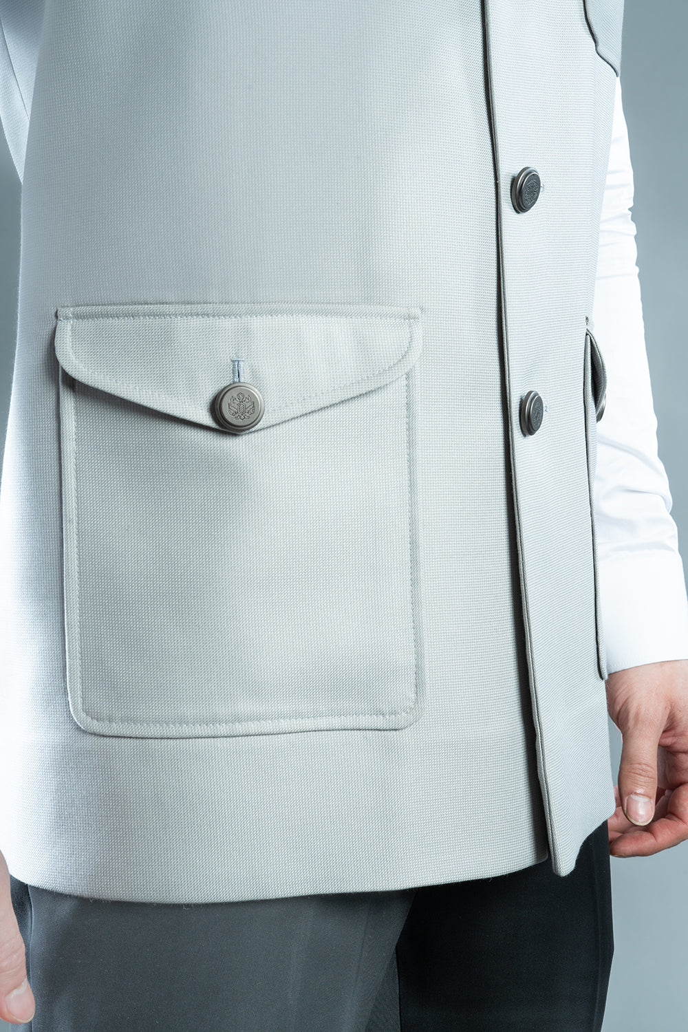 Grey Textured Nehru Jacket