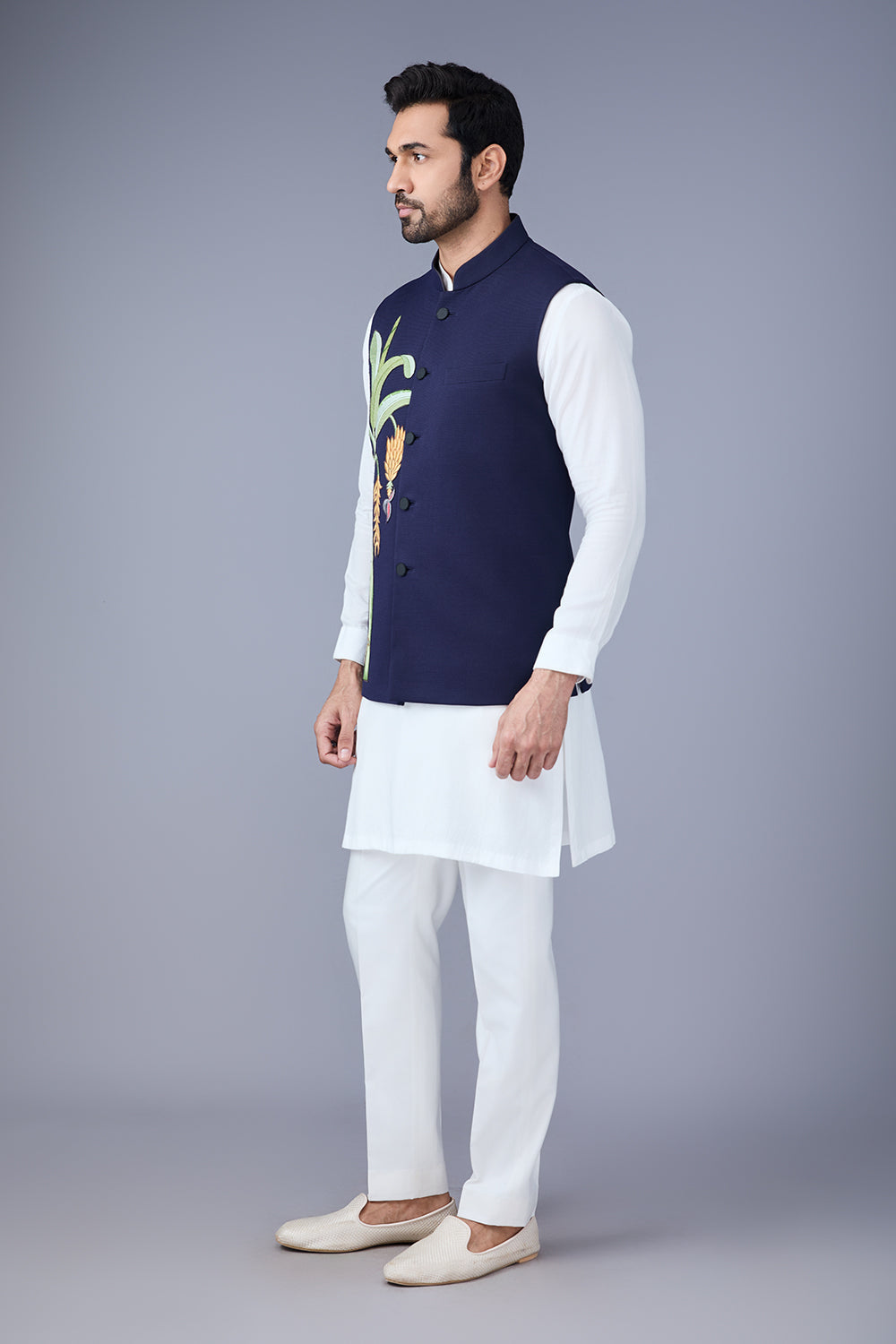 Blue Embroidered Nehru Jacket