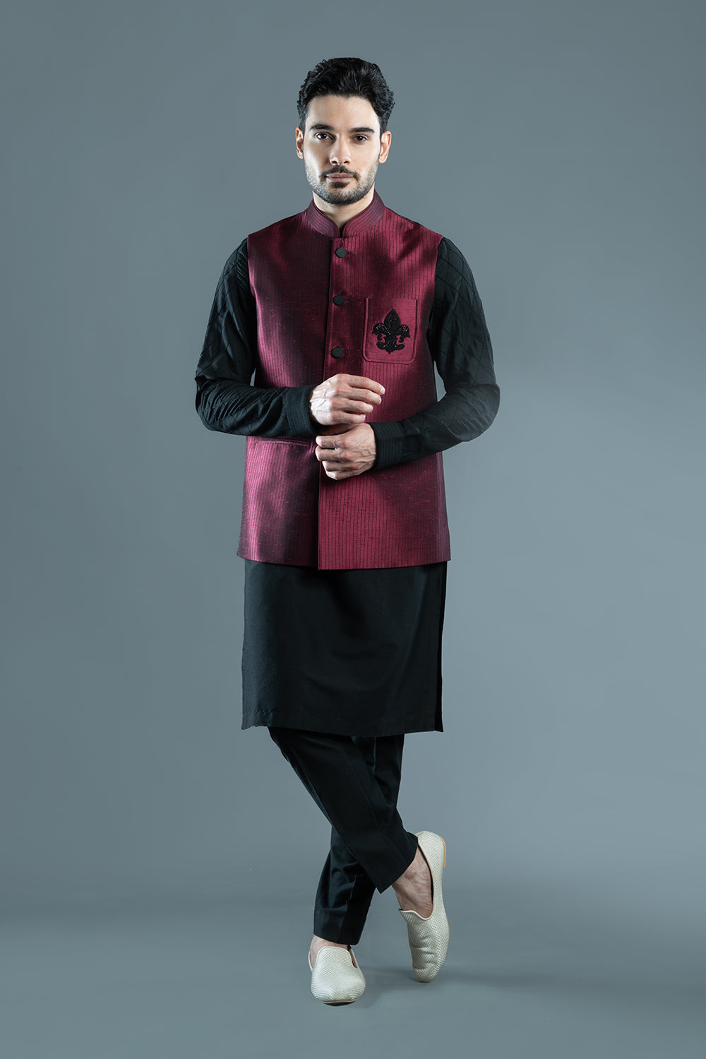 Maroon Embroidered Bundi