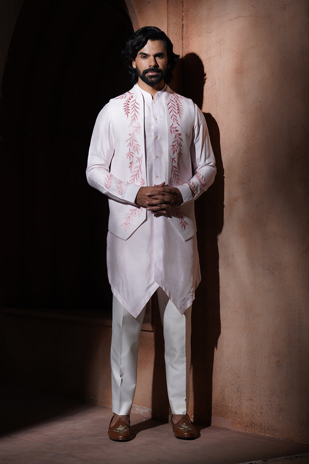 Baby Pink Embroidered Nehru Jacket Set (Vmku35)- 22500 (Bundi)- 44000
