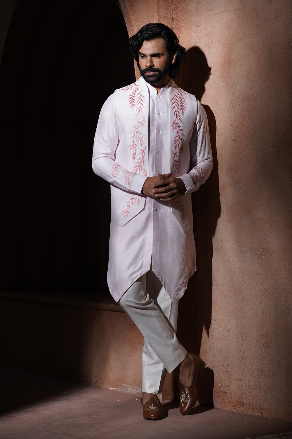 Baby Pink Embroidered Nehru Jacket Set (Vmku35)- 22500 (Bundi)- 44000