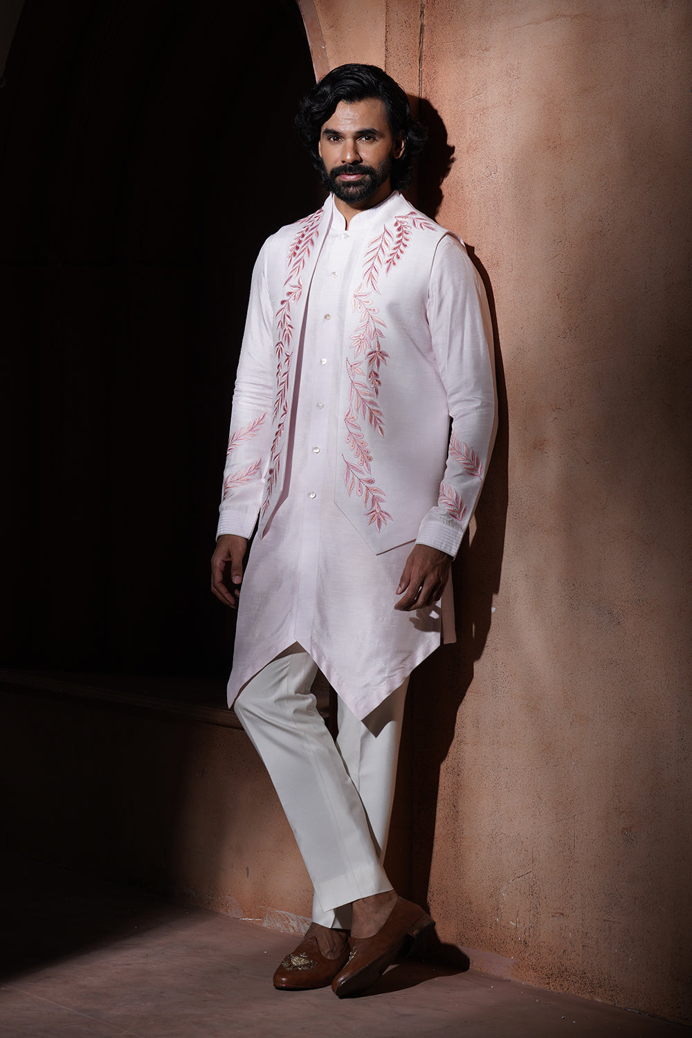Baby Pink Embroidered Nehru Jacket Set (Vmku35)- 22500 (Bundi)- 44000