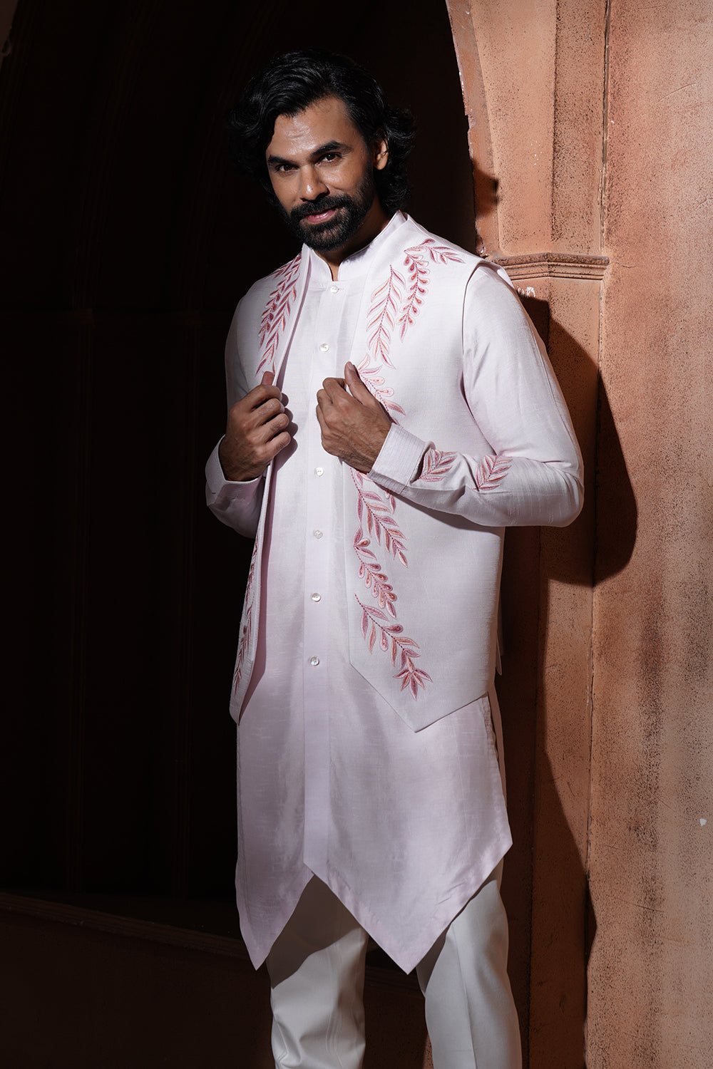 Baby Pink Embroidered Nehru Jacket Set (Vmku35)- 22500 (Bundi)- 44000