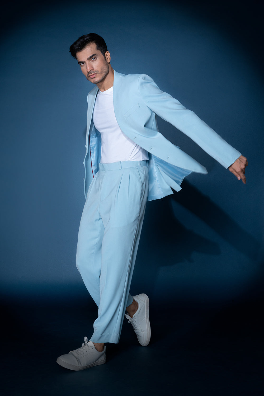 Sky Blue Collarless Jacket Set