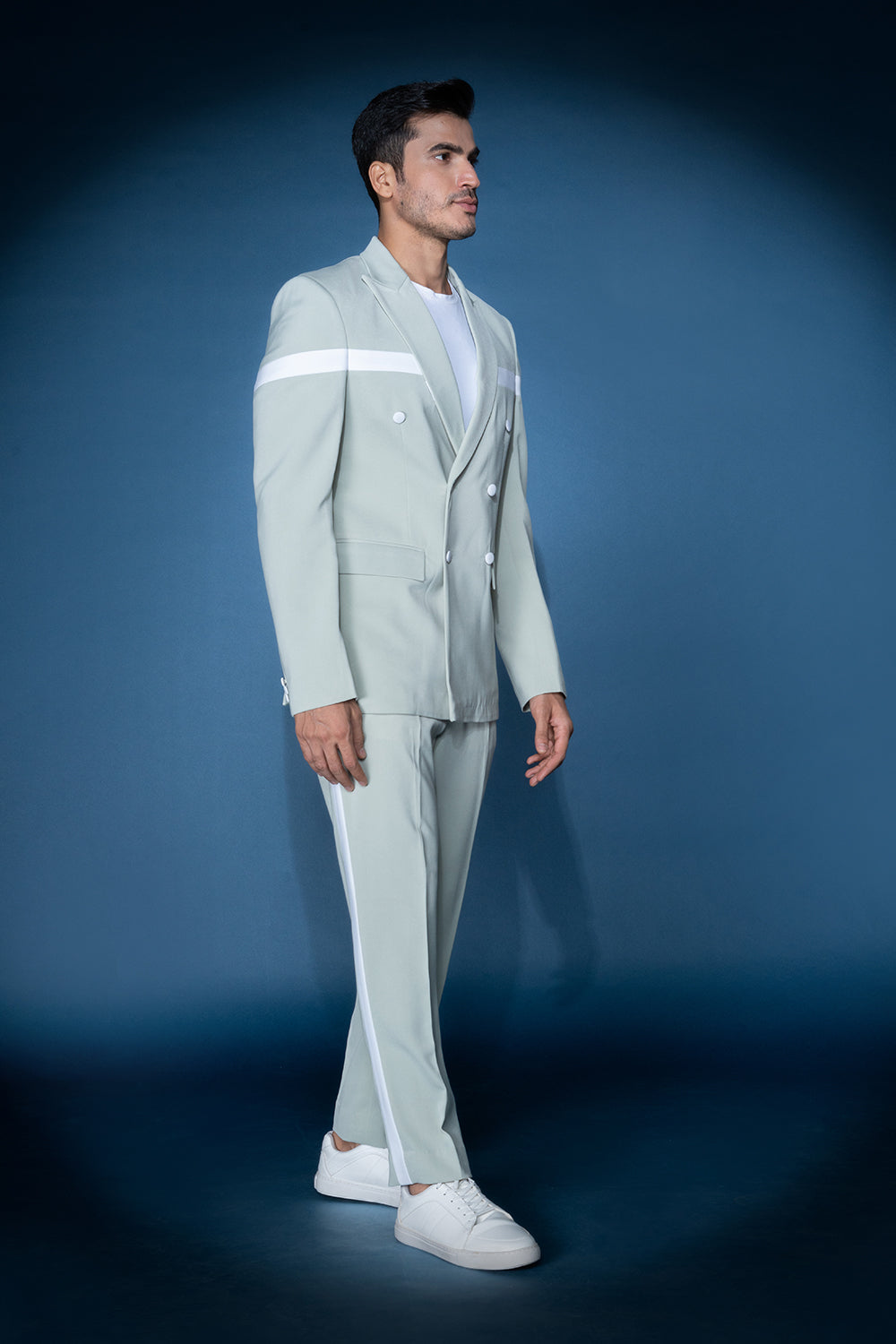 Sea Green & White Double Breasted Jacket Set