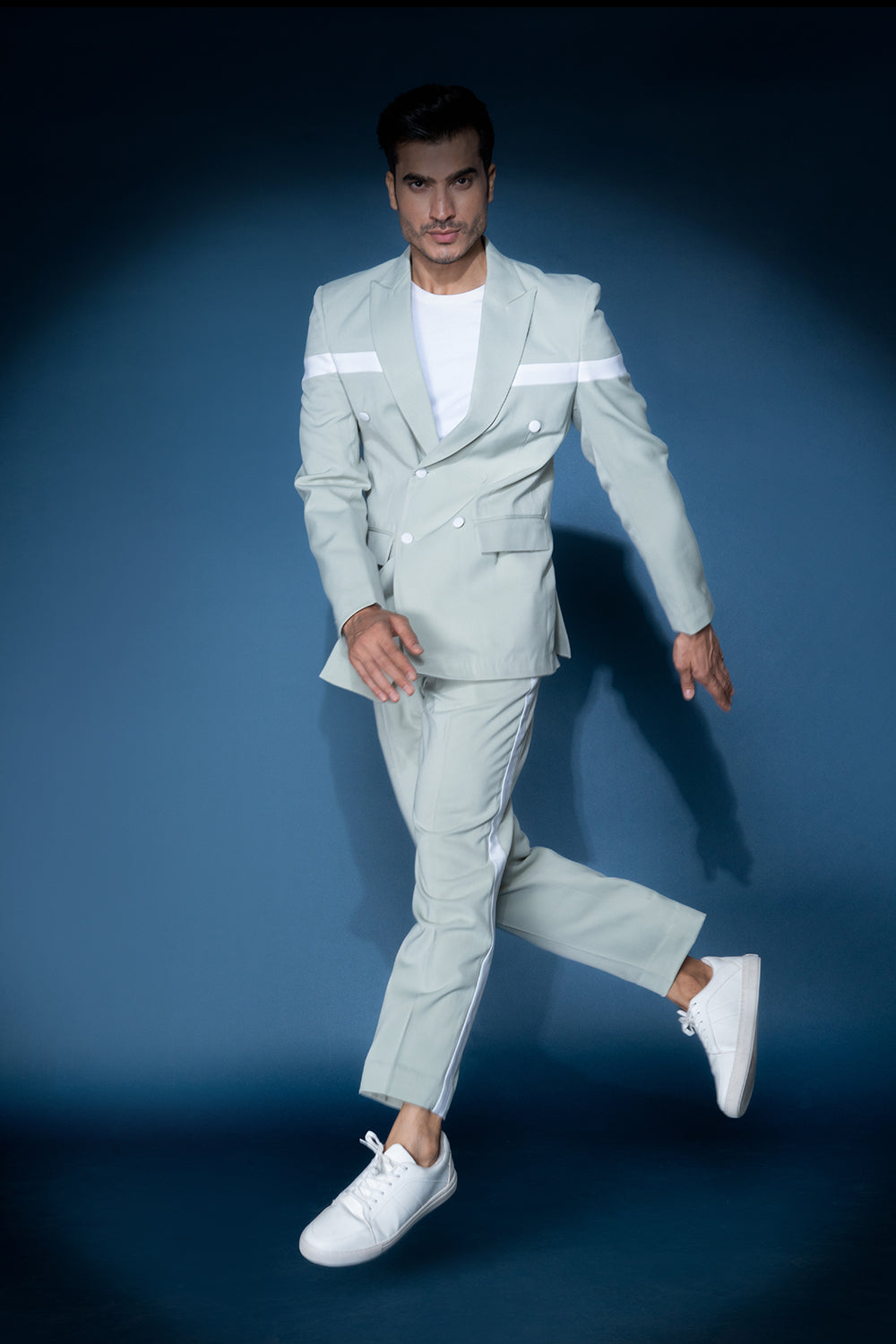 Sea Green & White Double Breasted Jacket Set