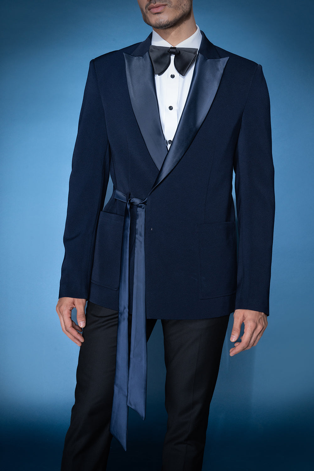Navy Blue Tie-Up Tuxedo