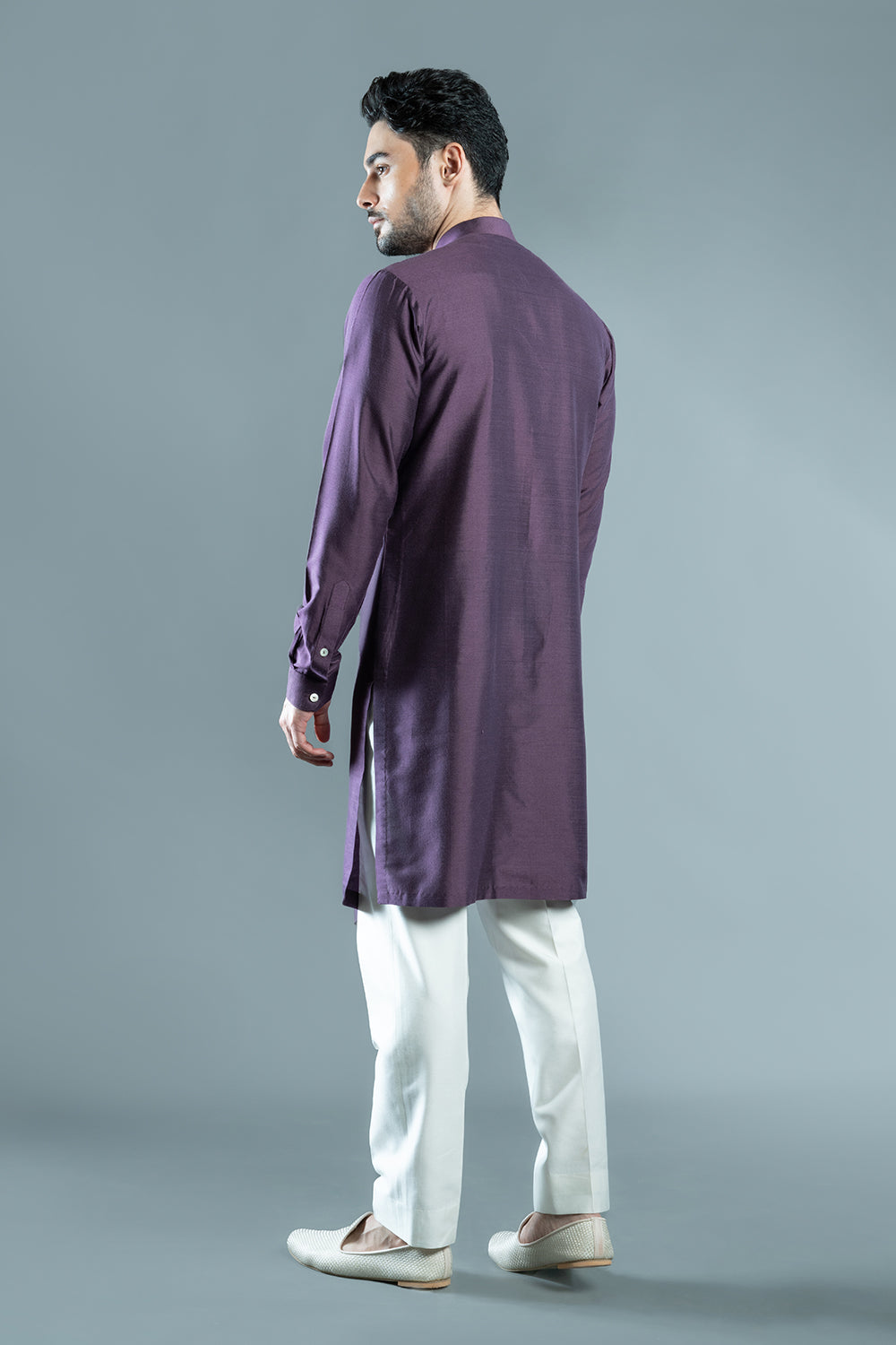 Purple Sherwani Cut Embroidered Kurta