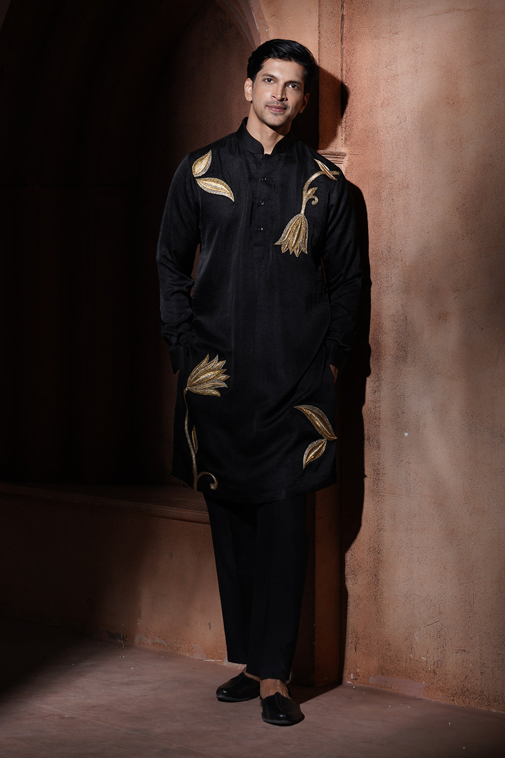 Black Lotus Embroidered Kurta