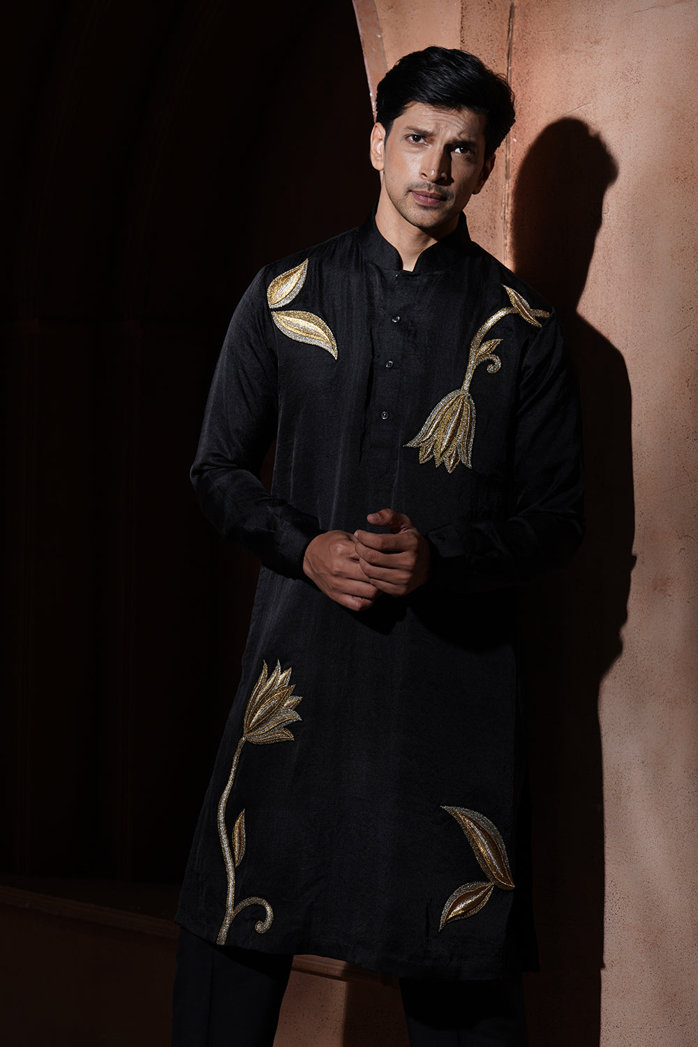 Black Lotus Embroidered Kurta